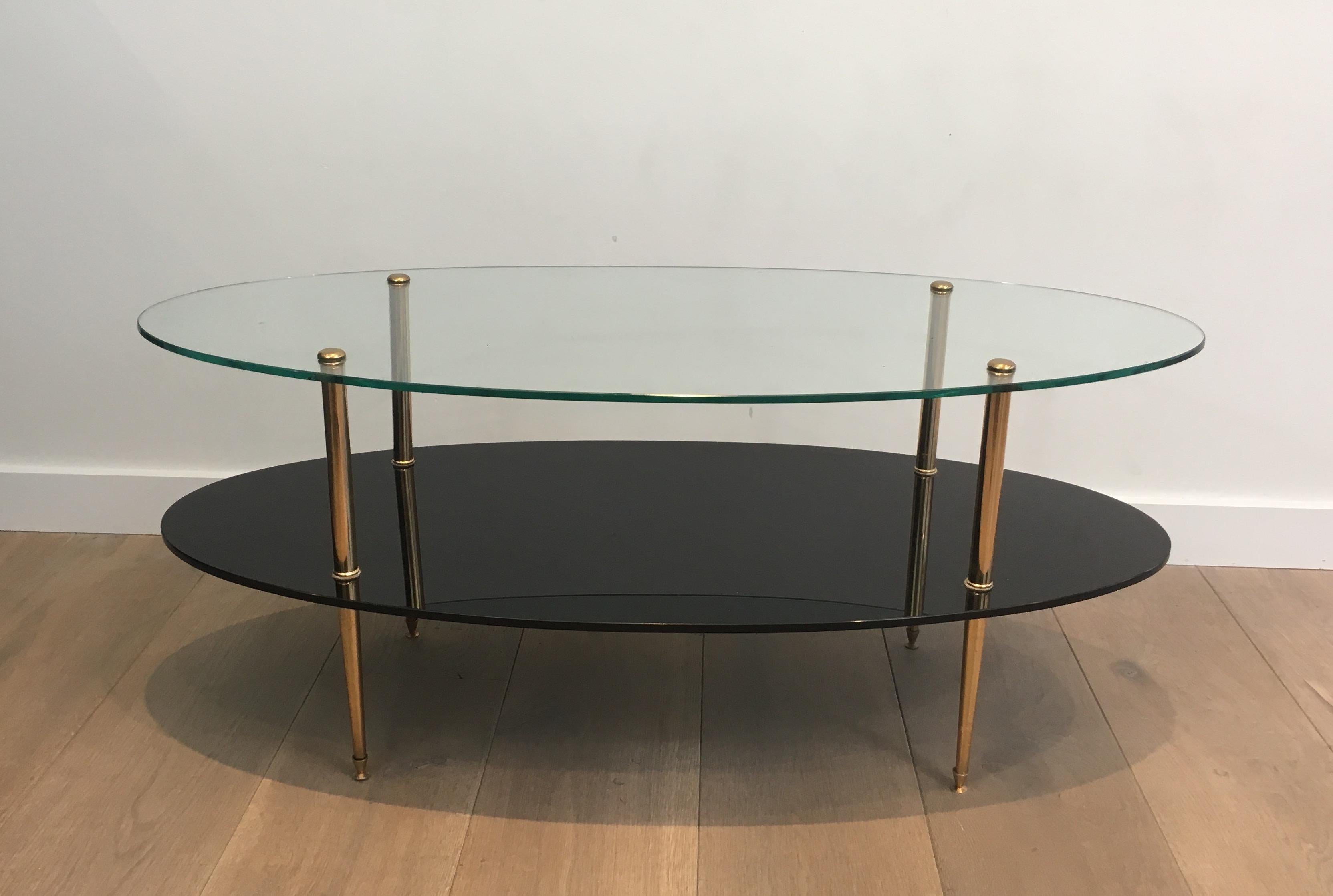 Design Coffee Table Made of Brass, Glass and Black Lacquer Glass 1