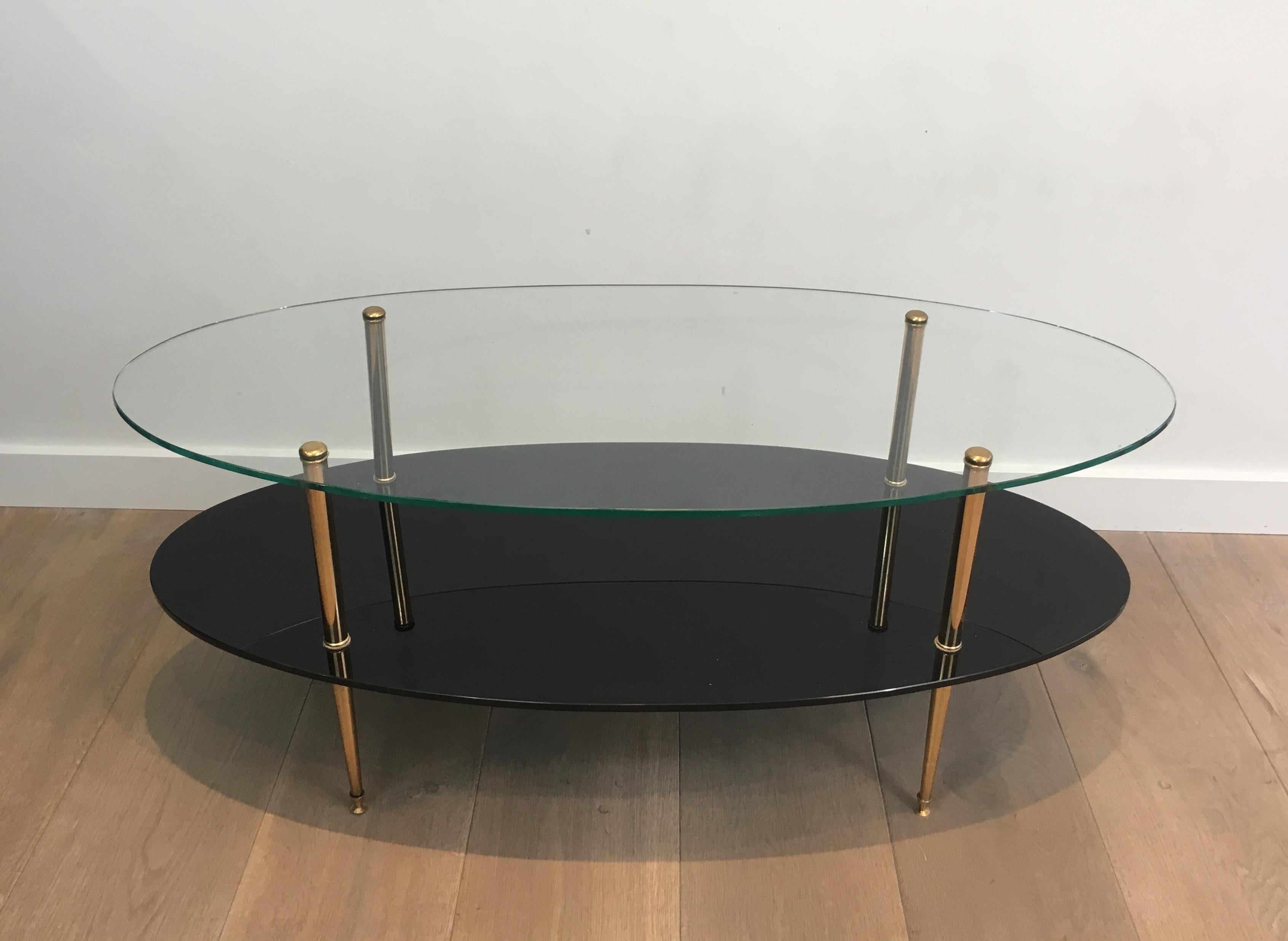 Design Coffee Table Made of Brass, Glass and Black Lacquer Glass 2
