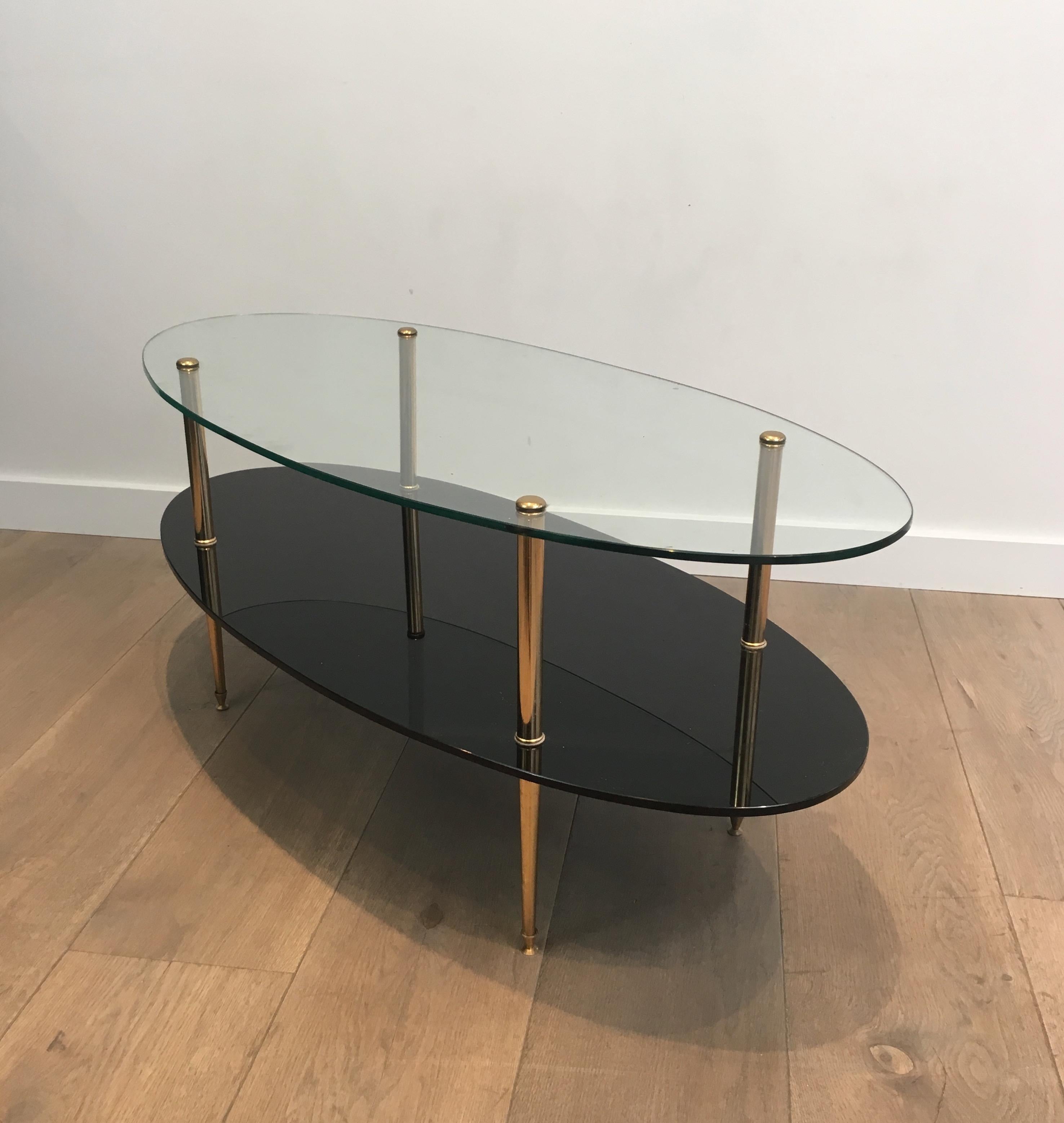 Design Coffee Table Made of Brass, Glass and Black Lacquer Glass 3