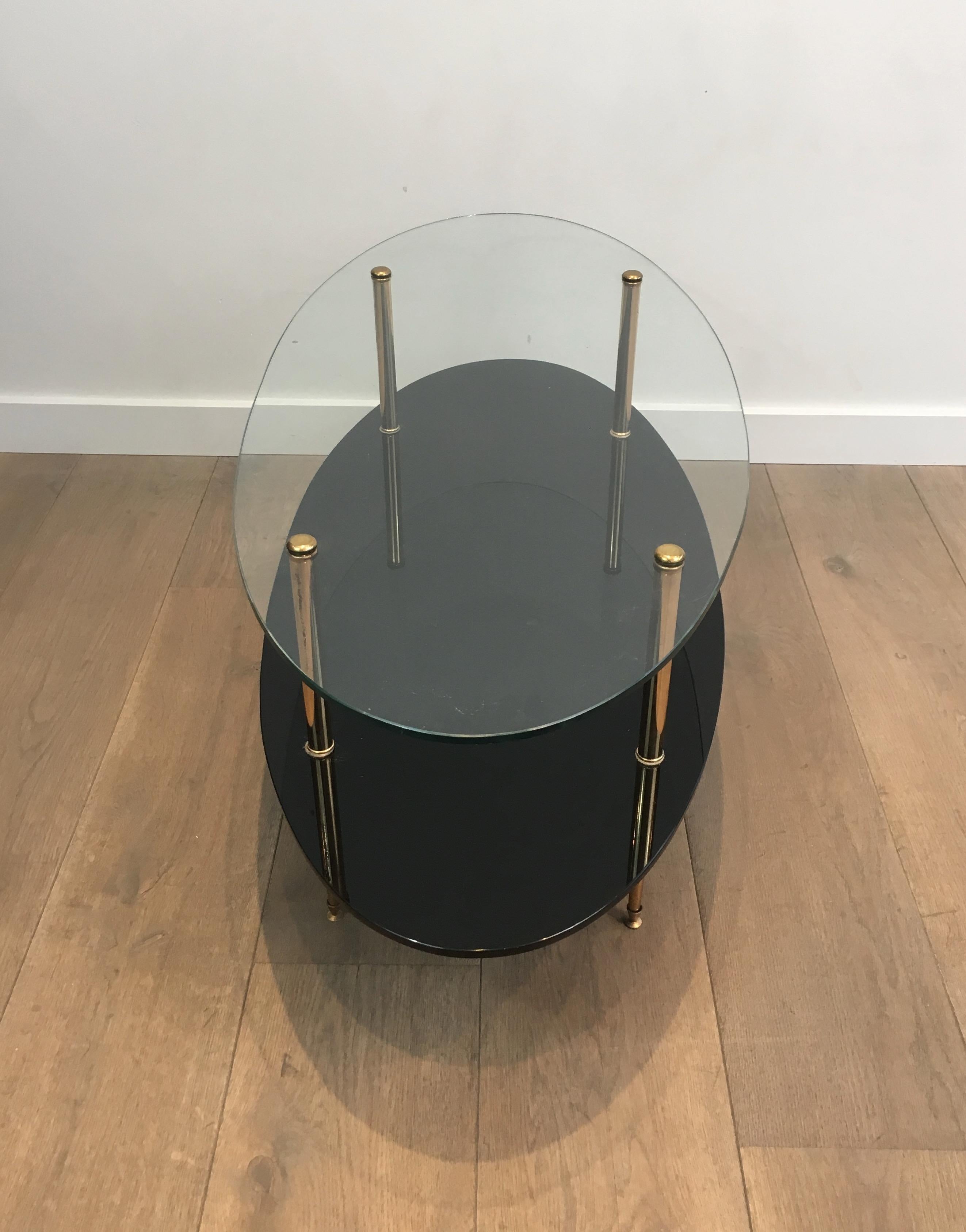 Design Coffee Table Made of Brass, Glass and Black Lacquer Glass 4