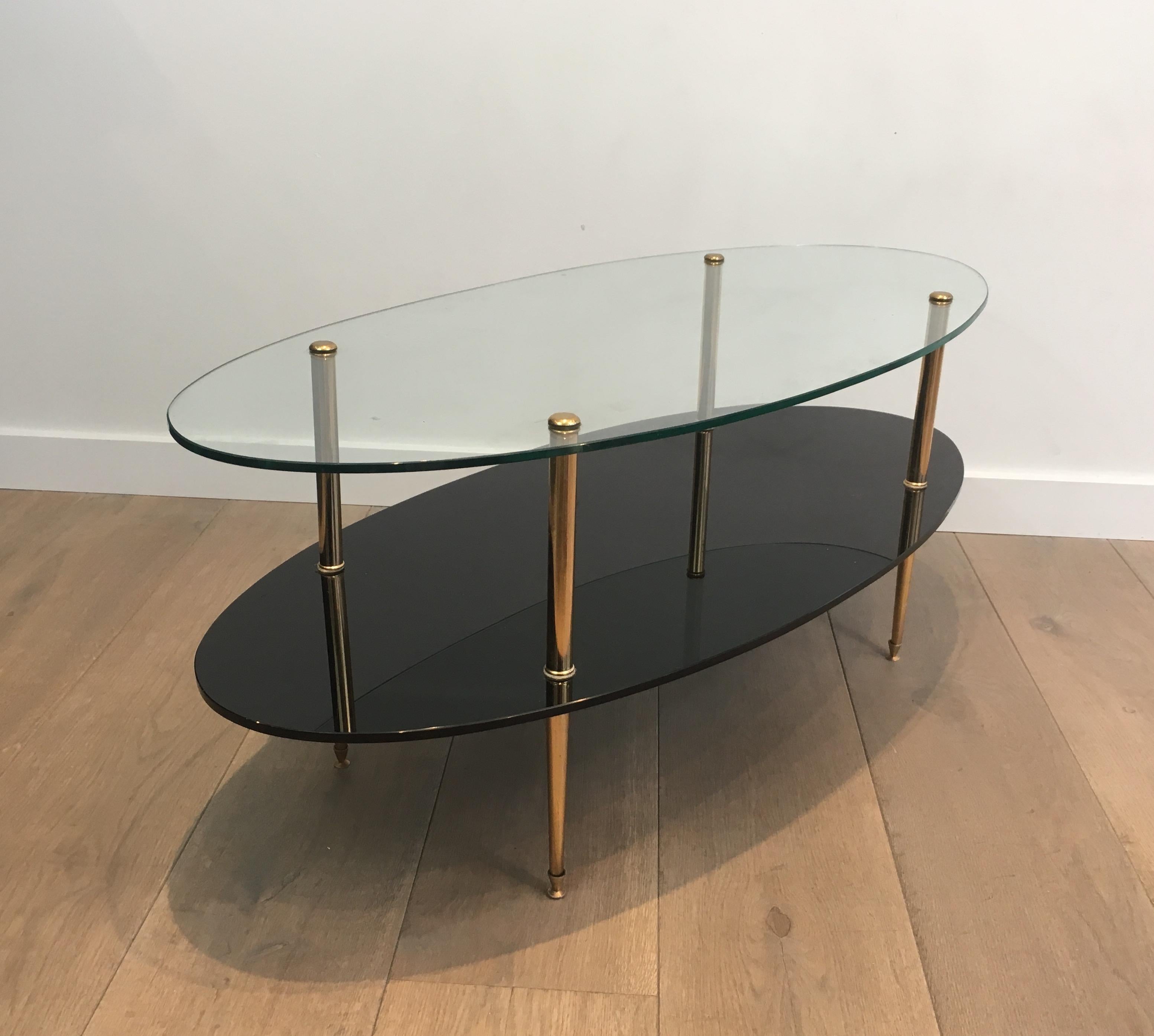 Design Coffee Table Made of Brass, Glass and Black Lacquer Glass 5