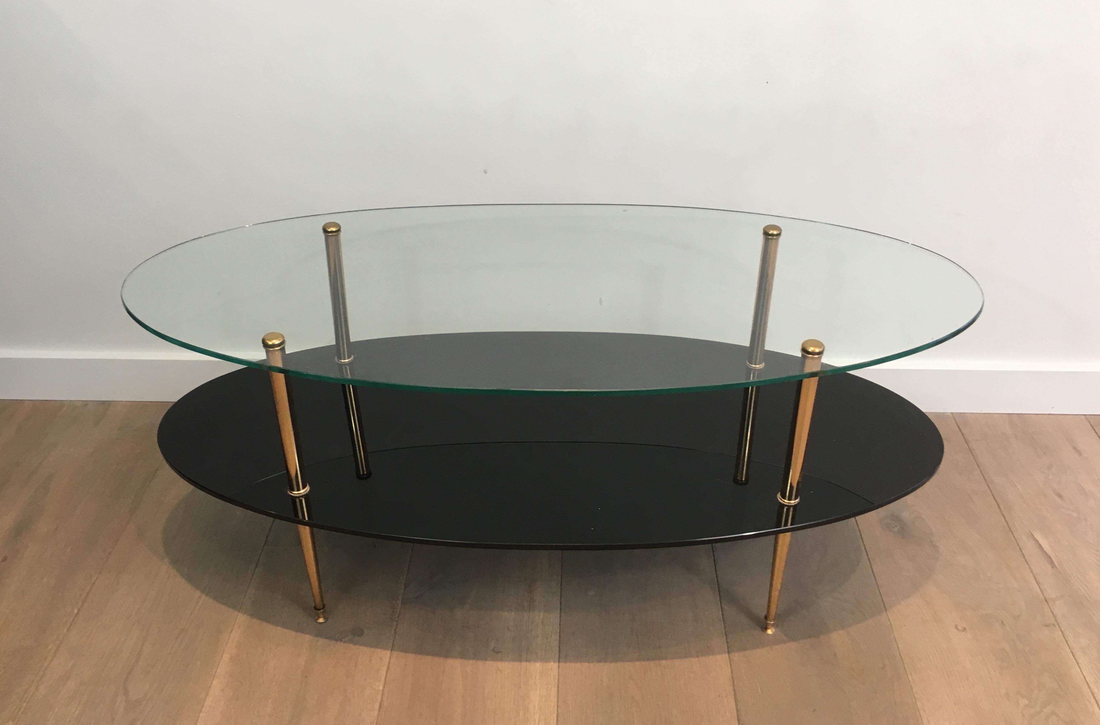 Design Coffee Table Made of Brass, Glass and Black Lacquer Glass 8