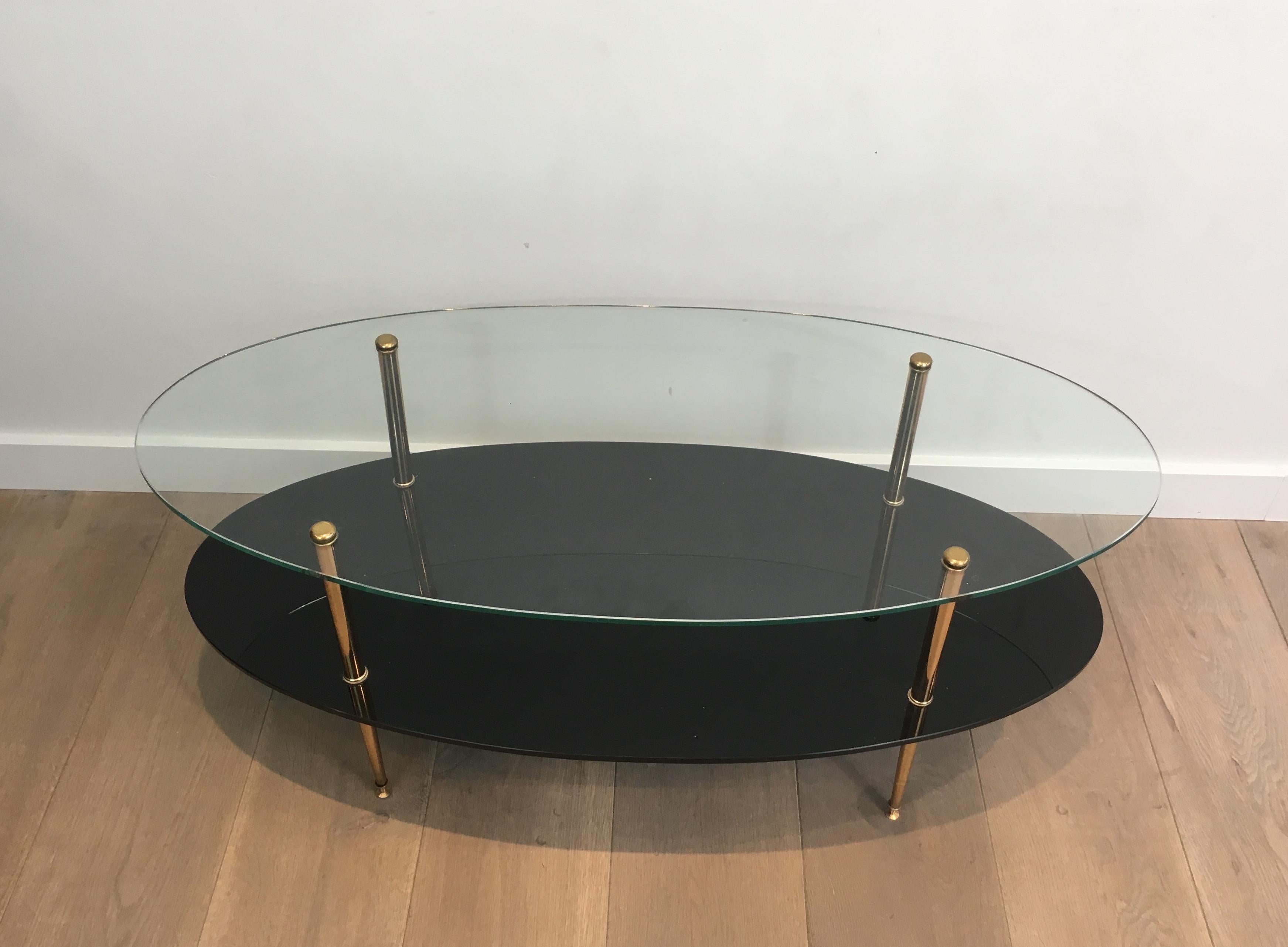 Late 20th Century Design Coffee Table Made of Brass, Glass and Black Lacquer Glass