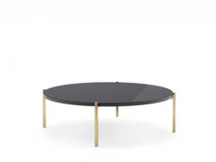 Design Coffee Table, Top in Lacquered Granite Stainless Steel Feet Gilded
