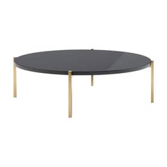 Design Coffee Table, Top in Lacquered Granite Stainless Steel Feet Gilded