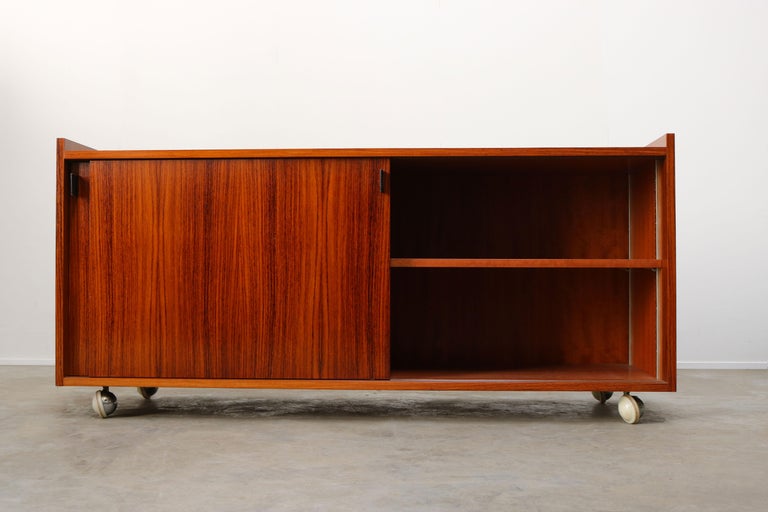 Chrome Design Credenza / Sideboard by Florence Knoll for De Coene Leather Rosewood 1960 For Sale