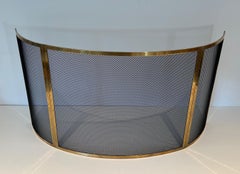 Design Curved Brass Fireplace Screen. French Work. Circa 1970