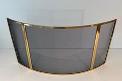 Design Curved Brass Fireplace Screen. French Work. Circa 1970