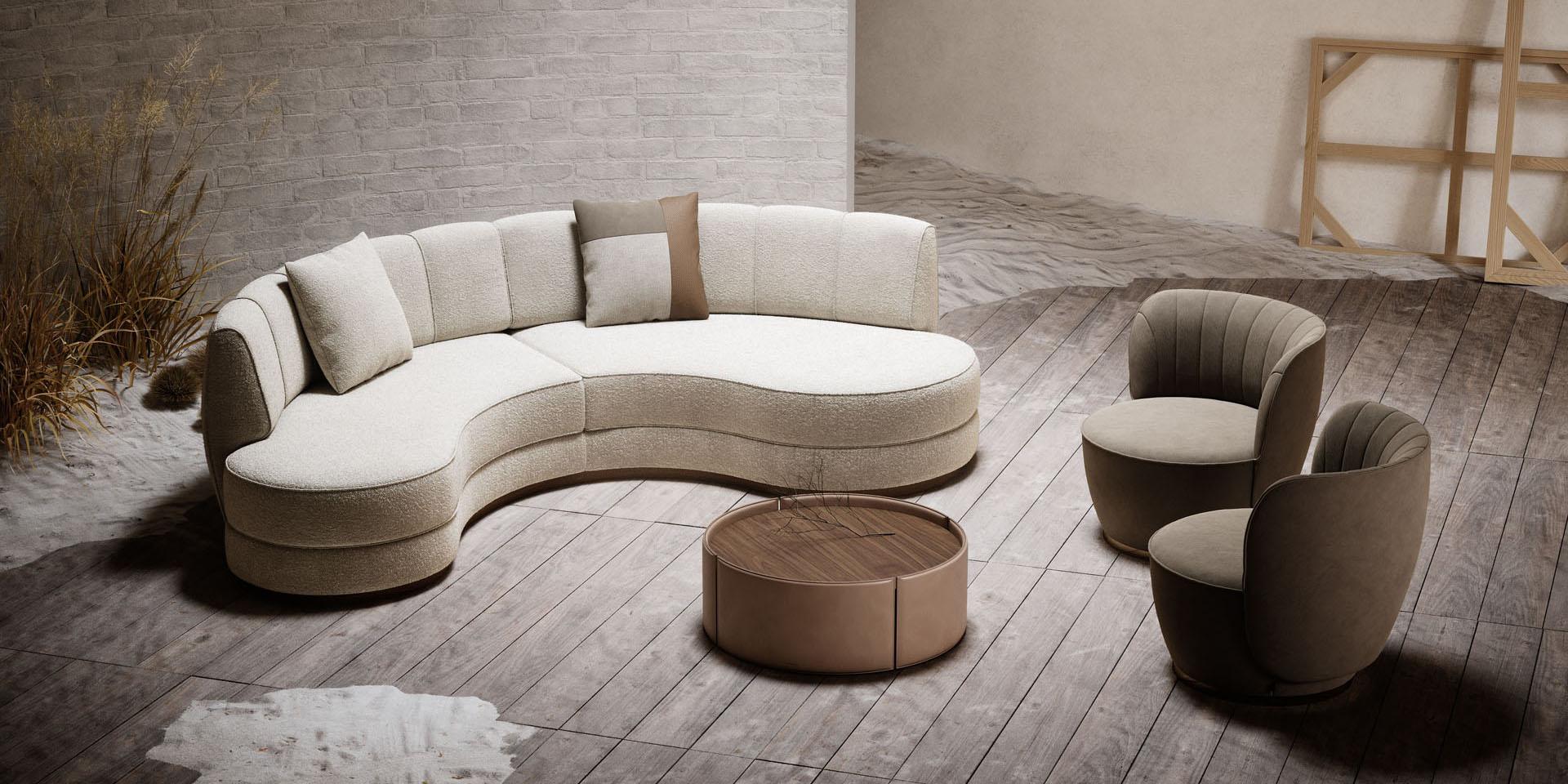 Moderne Table basse ronde en cuir personnalisable de conception en vente
