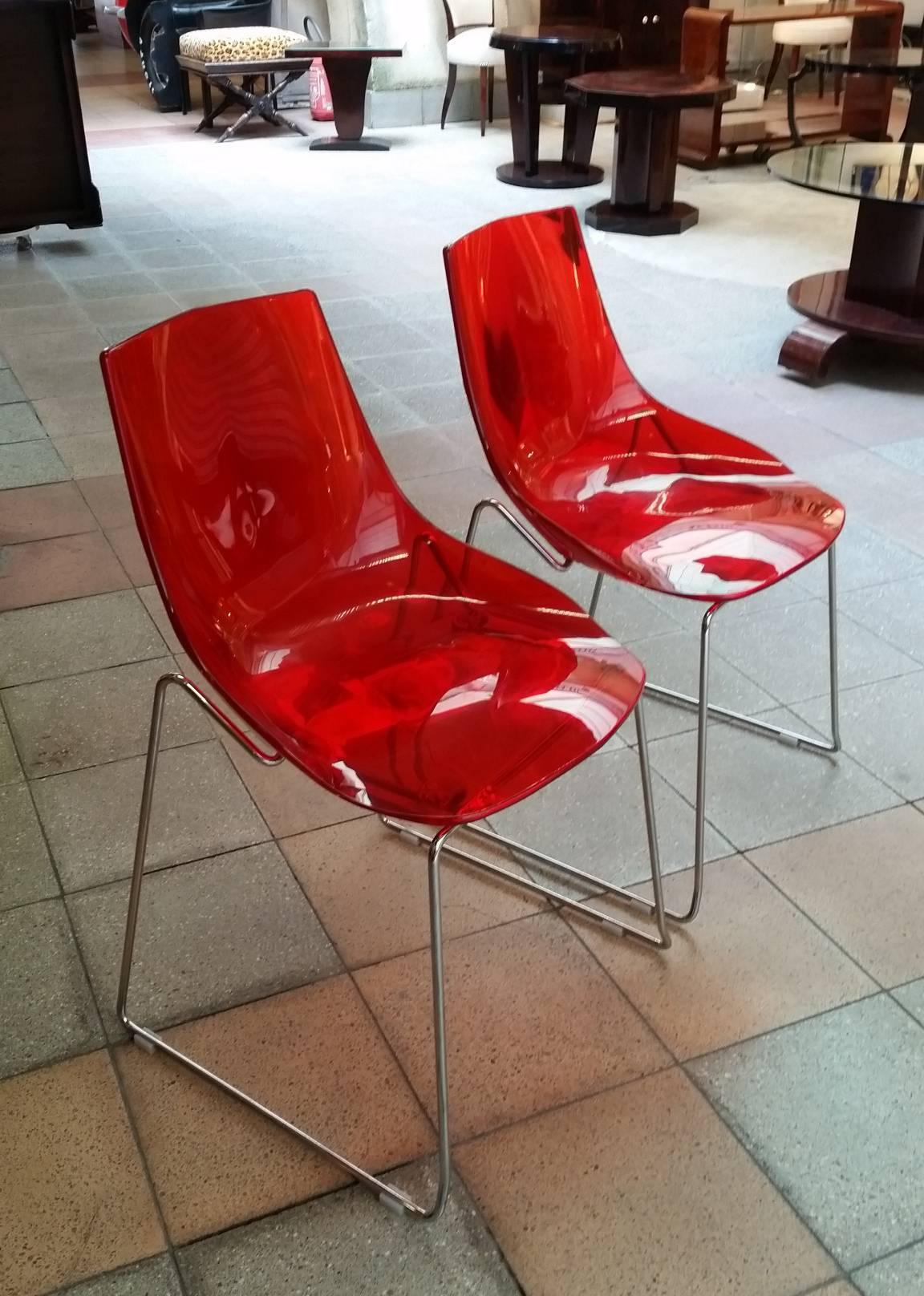 Design Dal Segno Furnishing:: Paire de chaises rouges Excellent état à Saint Ouen, FR