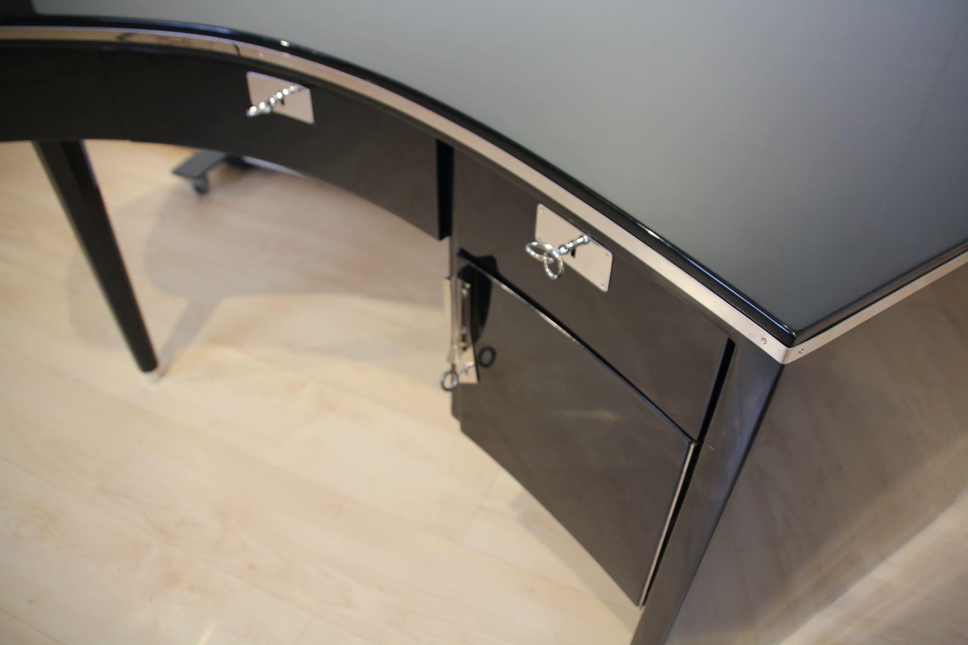 Design Desk, Curved Top, Piano Lacquer, Chrome, France, 1950s For Sale 8