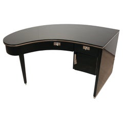 Vintage Design Desk, Curved Top, Piano Lacquer, Chrome, France, 1950s