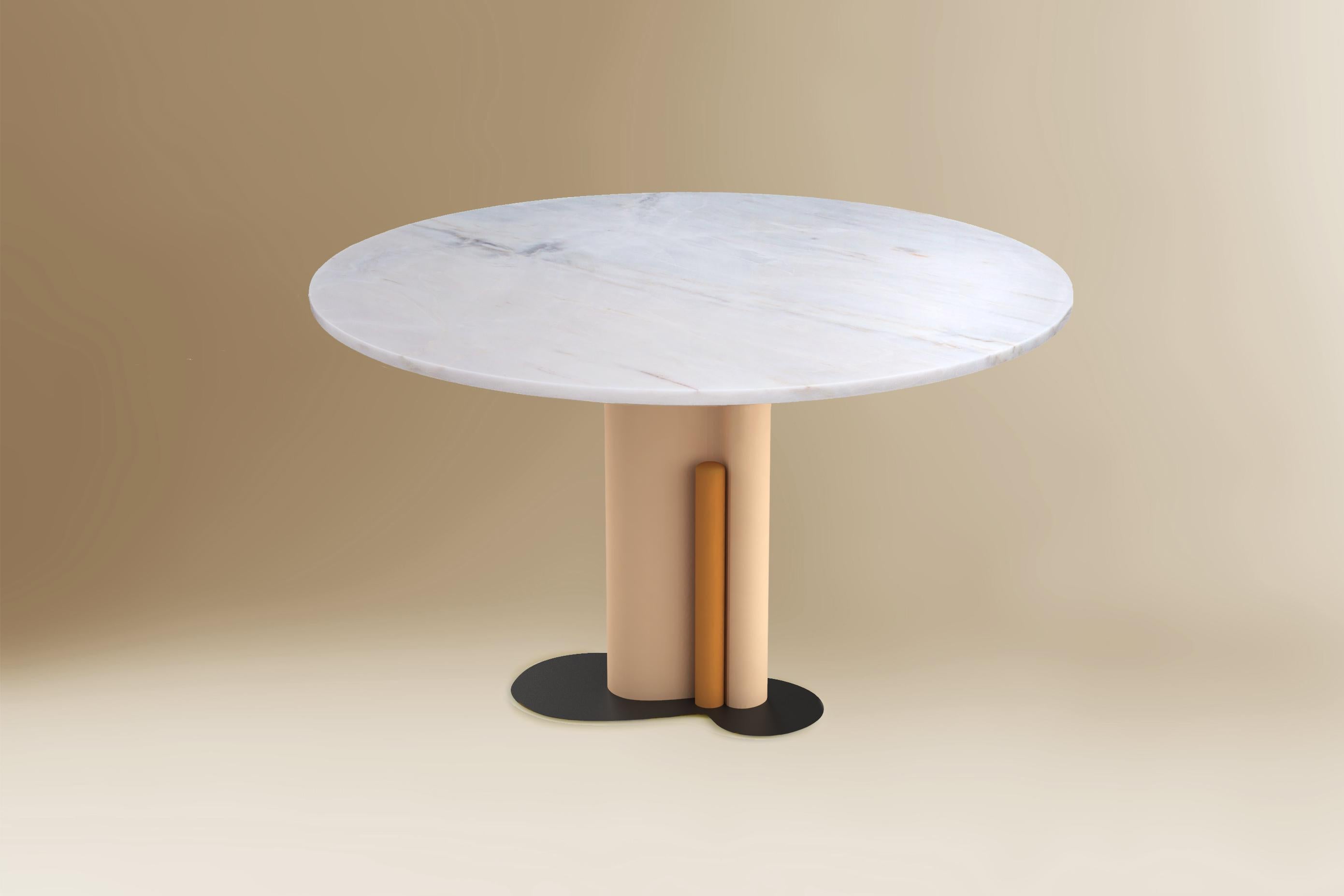 Mid-Century Modern Post Modern White Marble Top & Black & White Metal Base Table by Sergio Prieto For Sale
