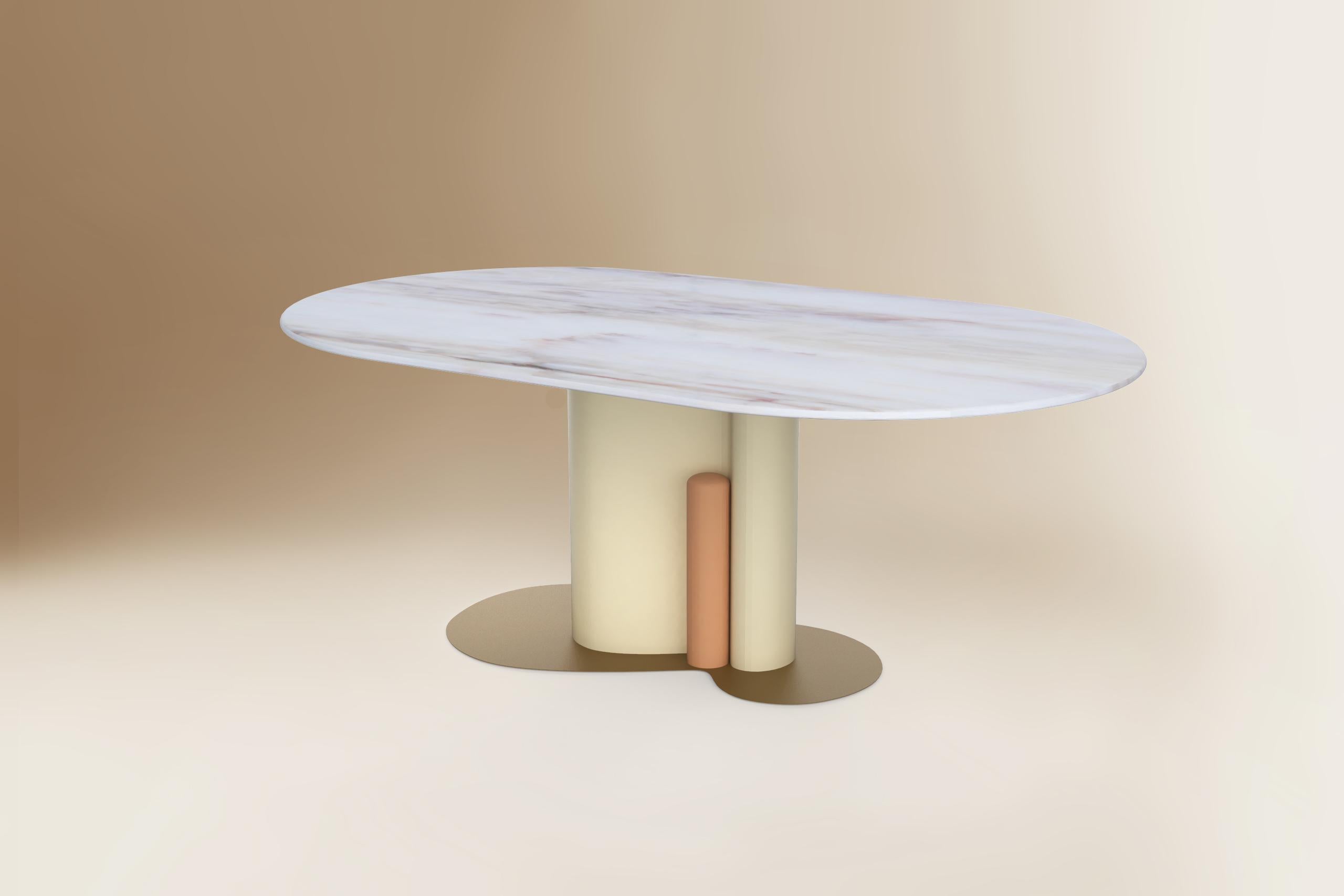 Hand-Crafted Post Modern White Marble Top & Black & White Metal Base Table by Sergio Prieto For Sale