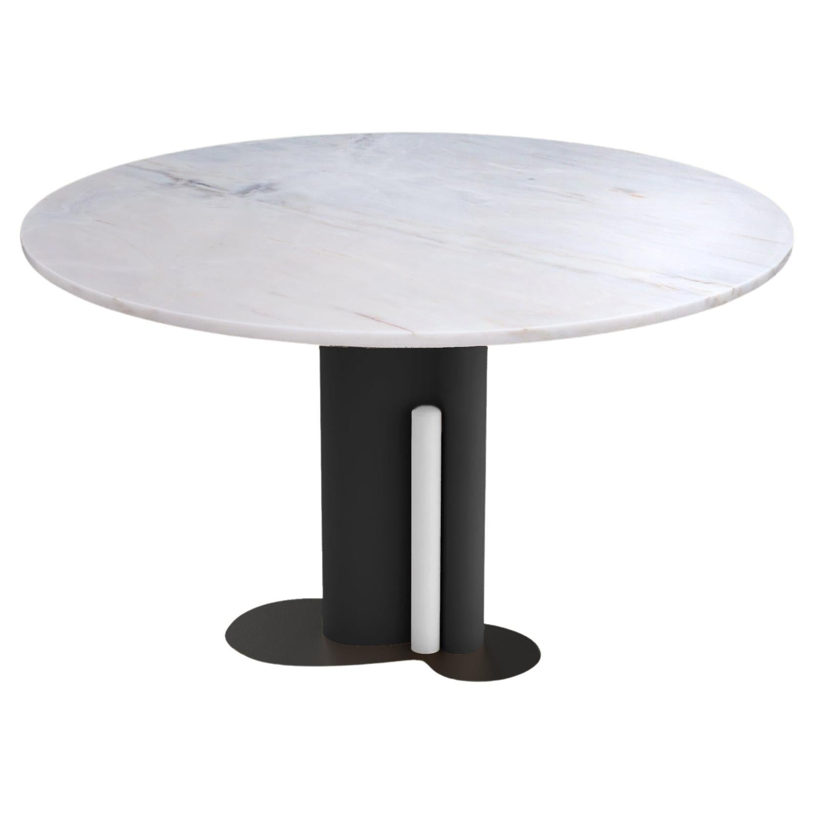 Post Modern White Marble Top & Black & White Metal Base Table by Sergio Prieto For Sale