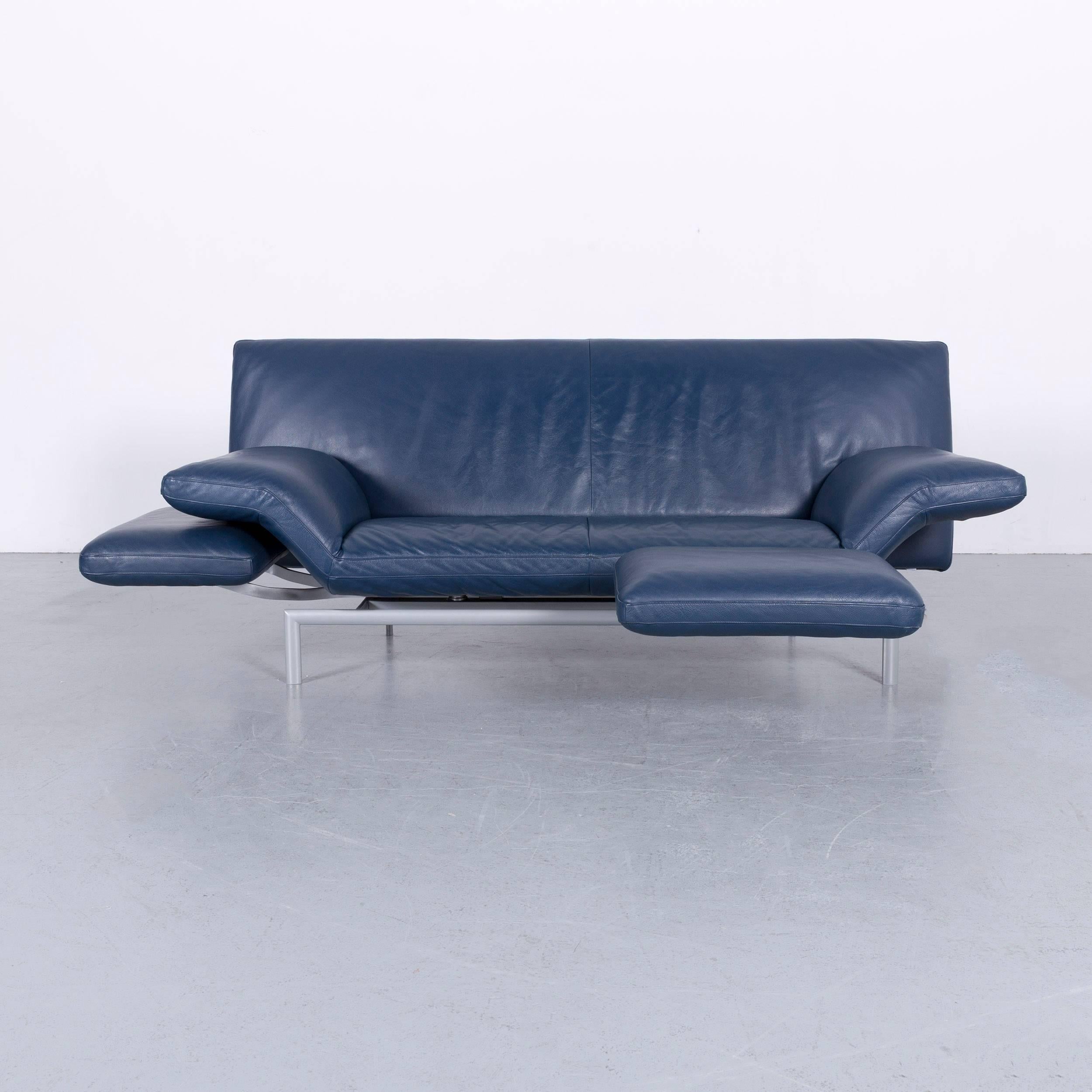 Design Flyer Leather Sofa Blue Two-Seat In Good Condition In Cologne, DE