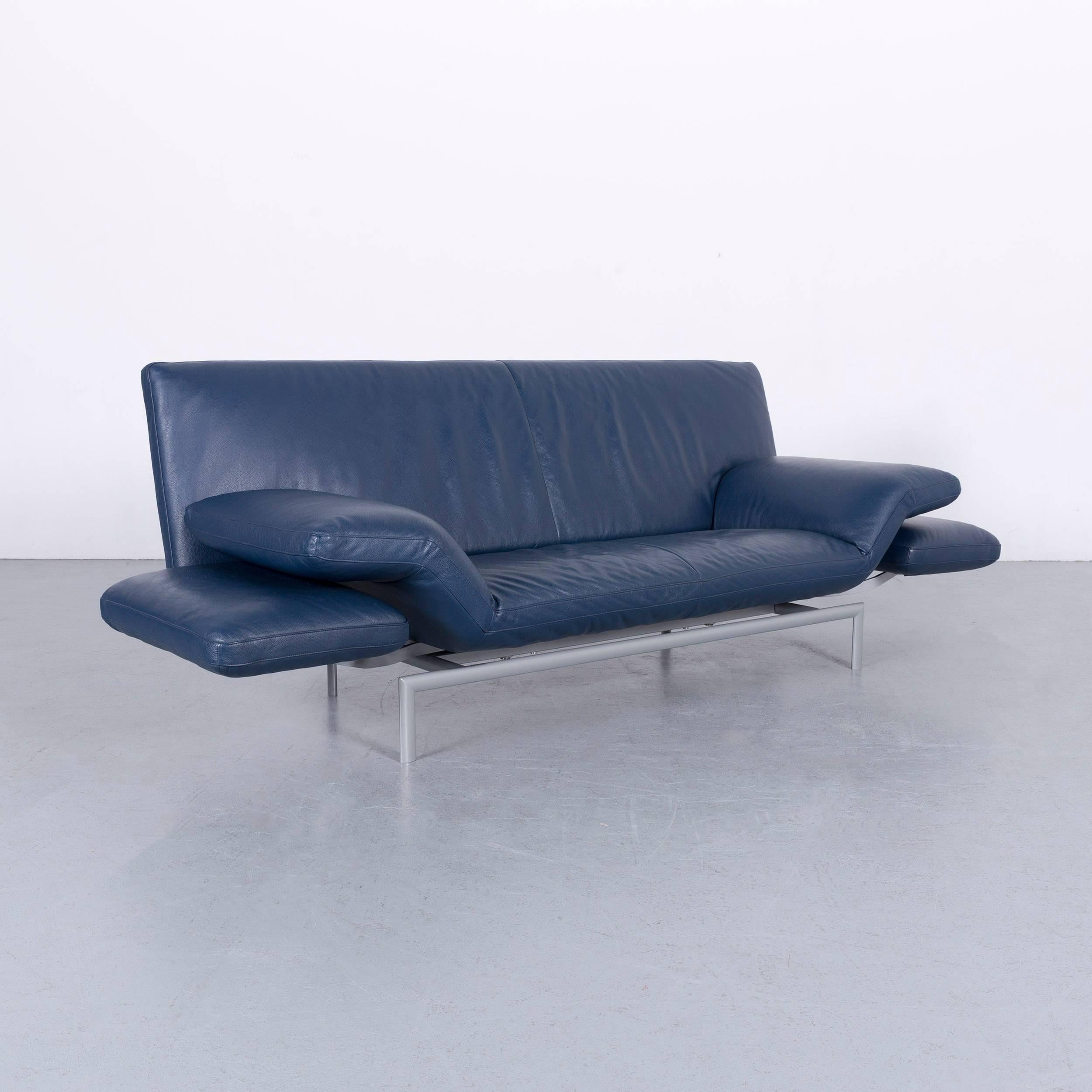 Contemporary Design Flyer Leather Sofa Blue Two-Seat