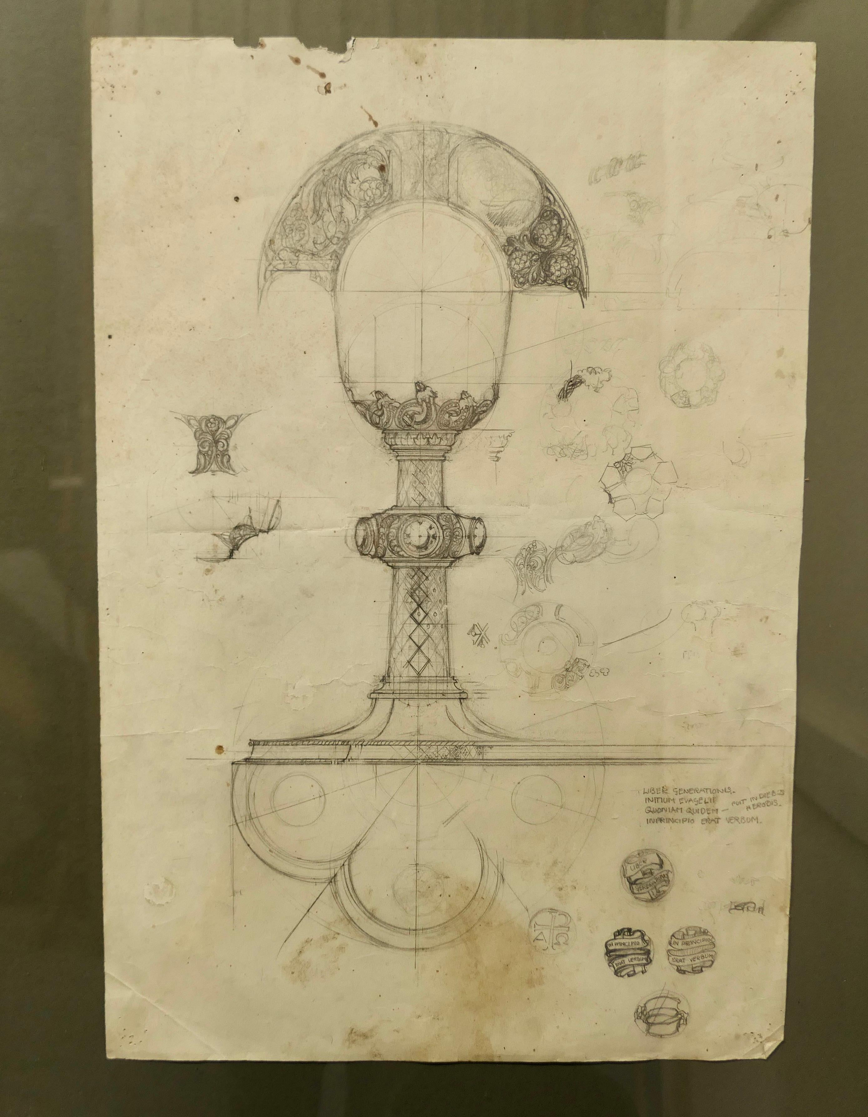Arts and Crafts Design for a Silver Church Chalice, Illustration Attributed to Amor Fenn For Sale