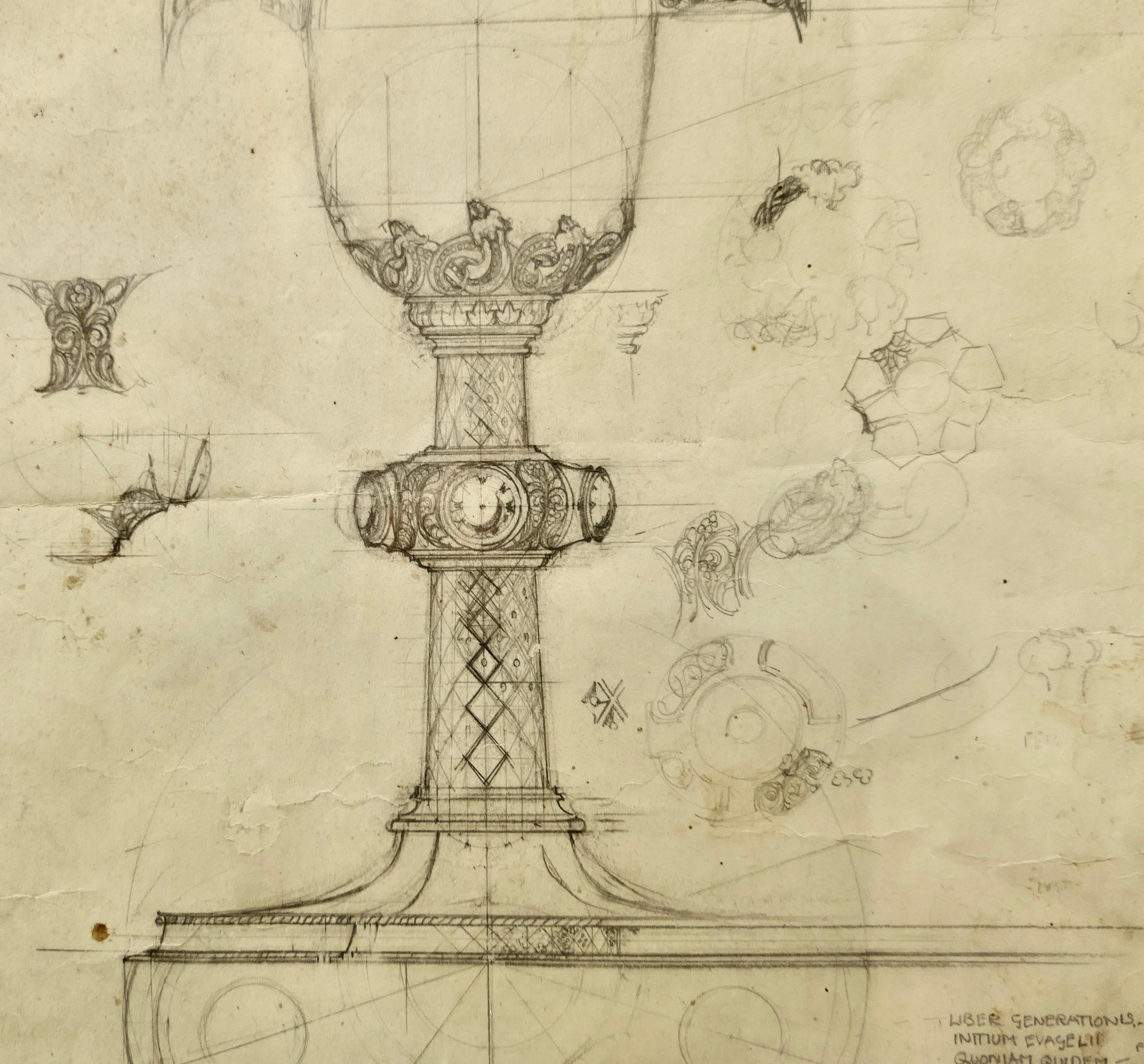 Paper Design for a Silver Church Chalice, Illustration Attributed to Amor Fenn For Sale
