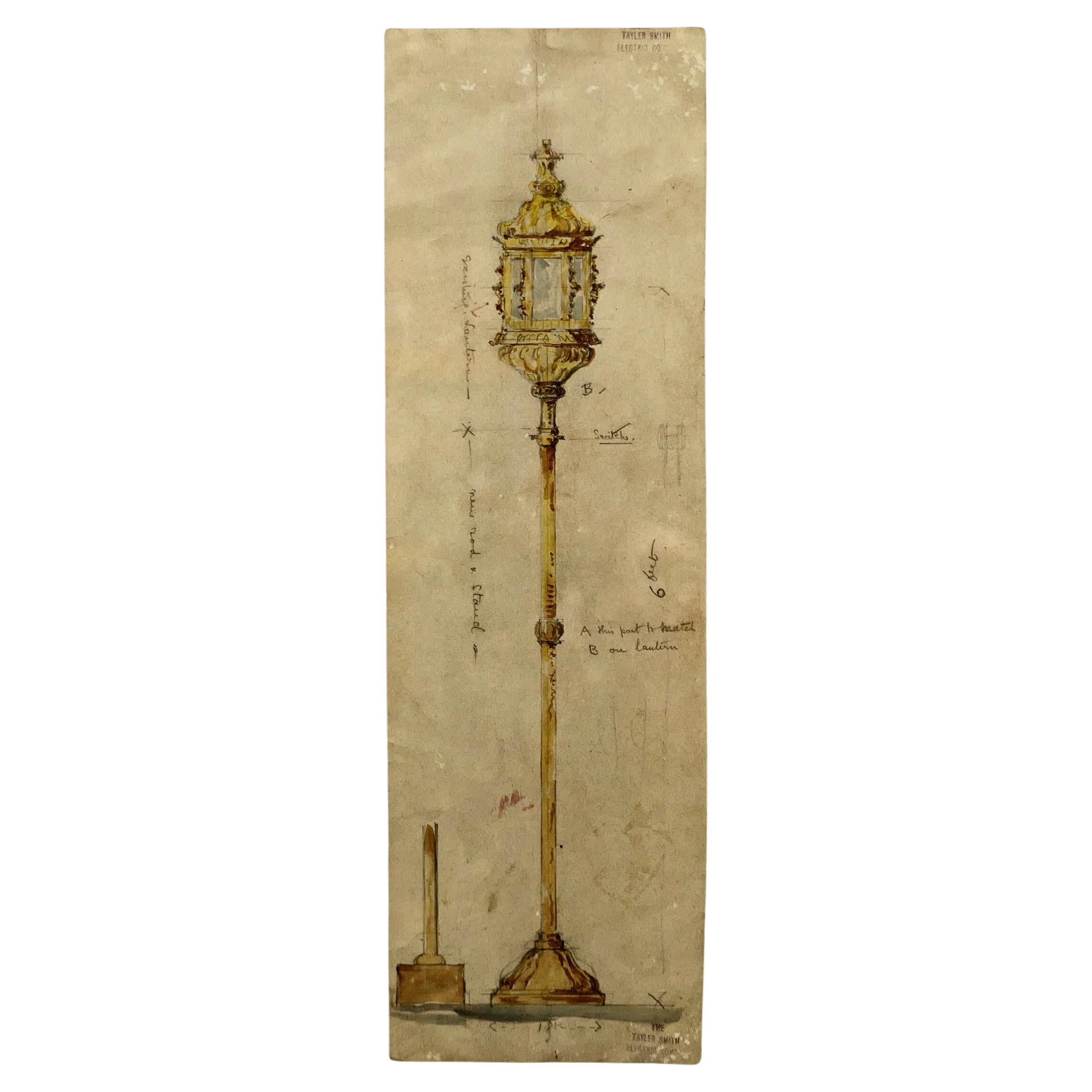 Design for a Street Lantern, Illustration for the Tayler Smith Electric Company For Sale