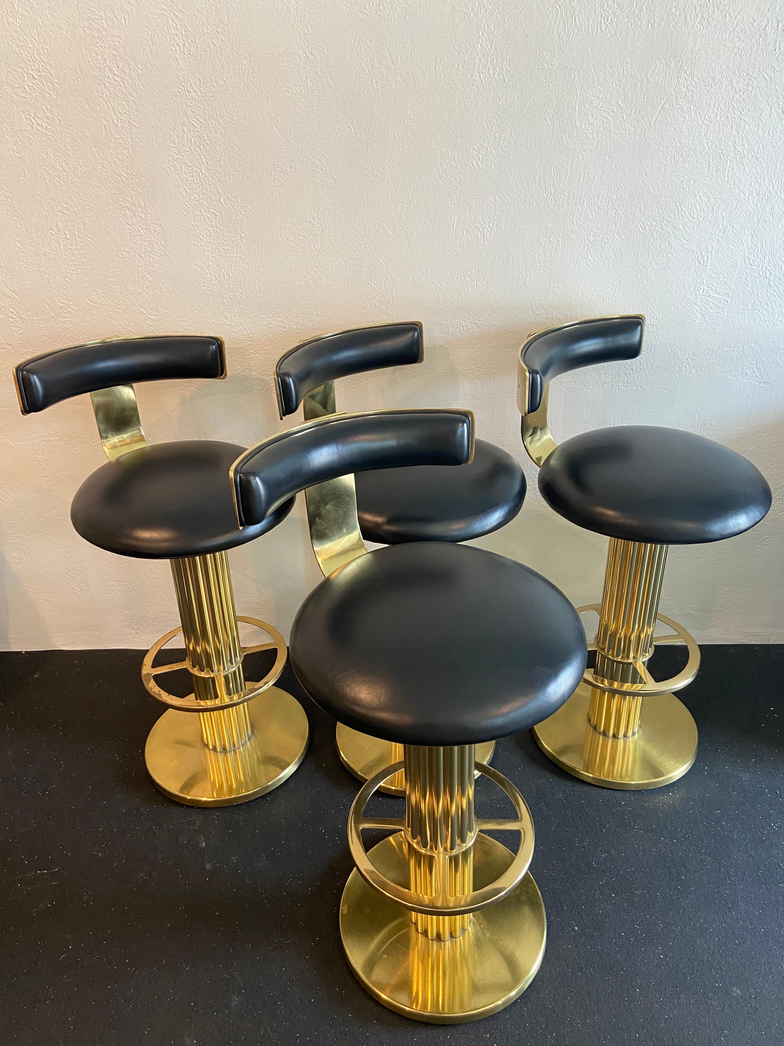 Design For Leisure Brass Swivel Barstools, Set of 4 at 1stDibs