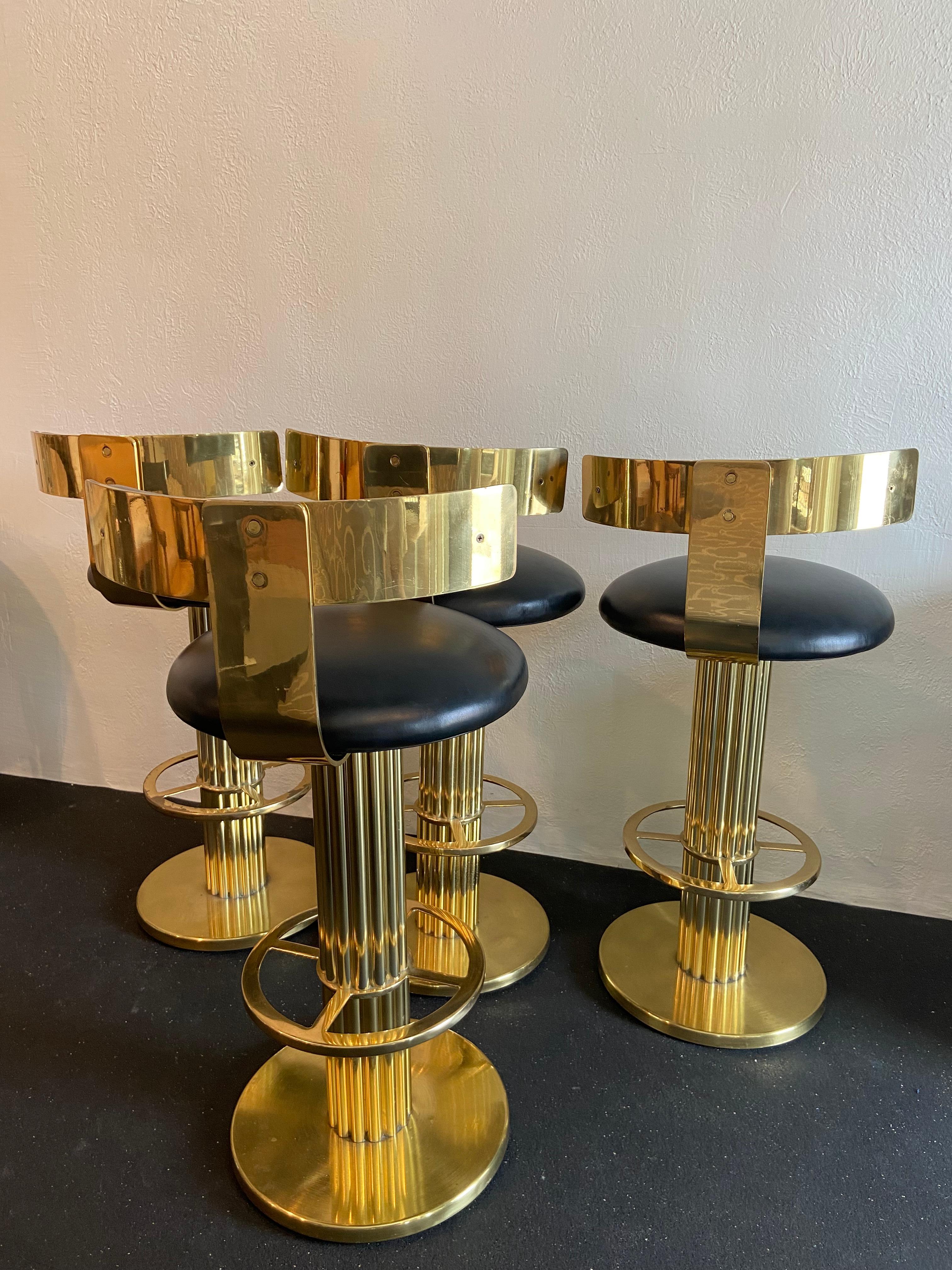 Mid-Century Modern Design For Leisure Brass Swivel Barstools, Set of 4