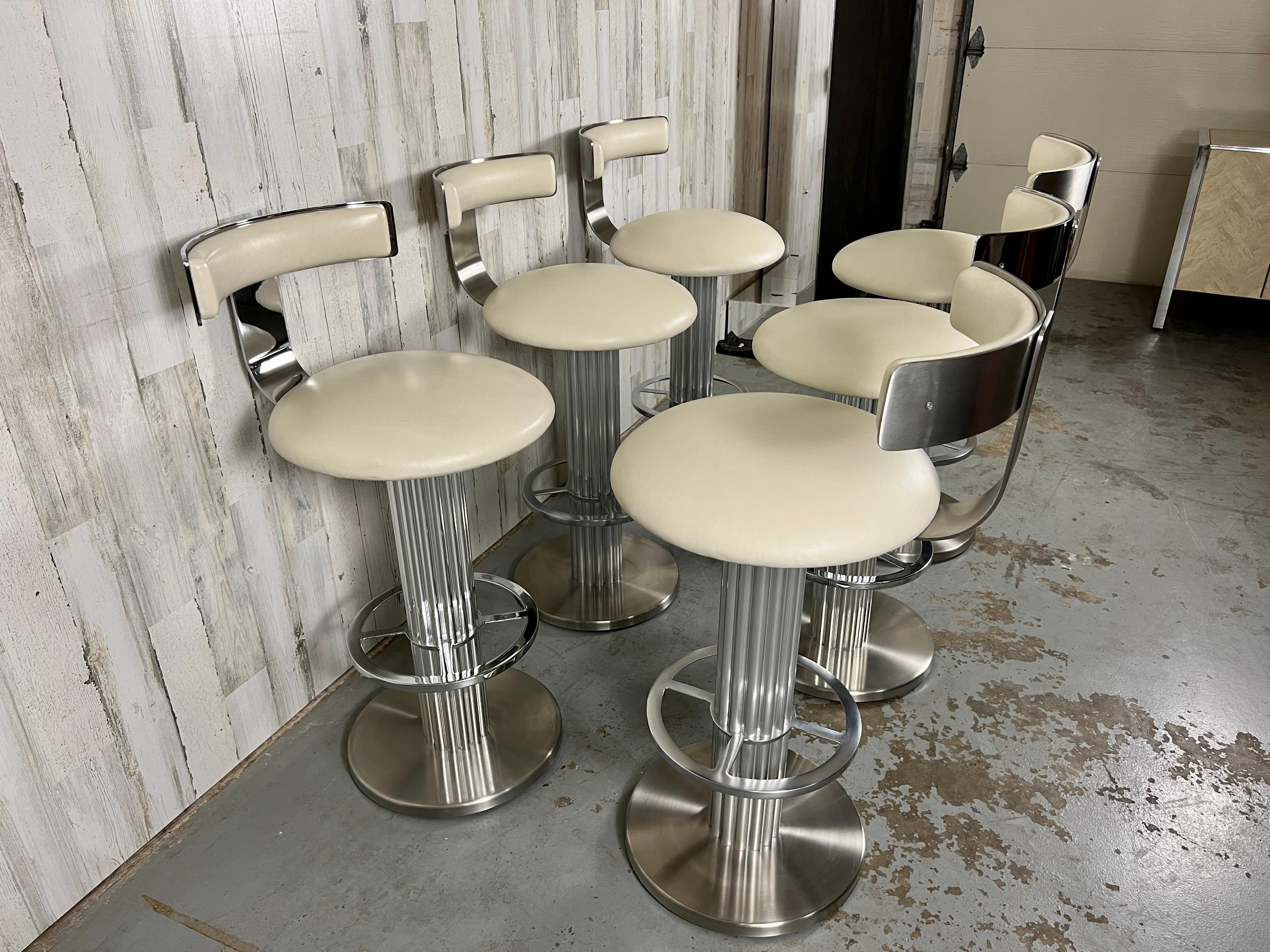 Design For Leisure Brushed Stainless Steel Bar Stools, Set of 6 In Good Condition In Denton, TX