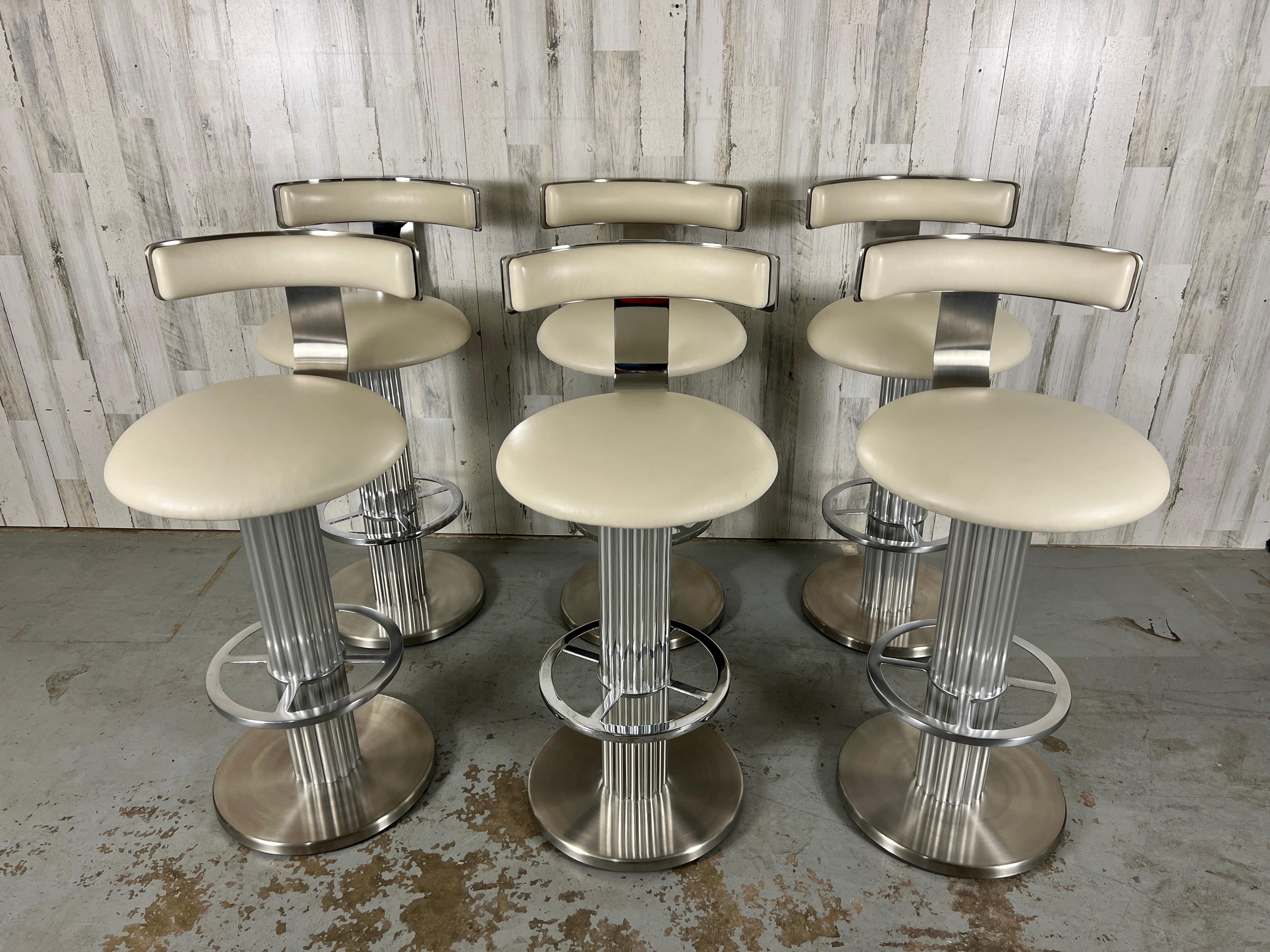 20th Century Design For Leisure Brushed Stainless Steel Bar Stools, Set of 6
