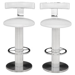 Design for Leisure Chrome Swivel Bar Stools, Pair