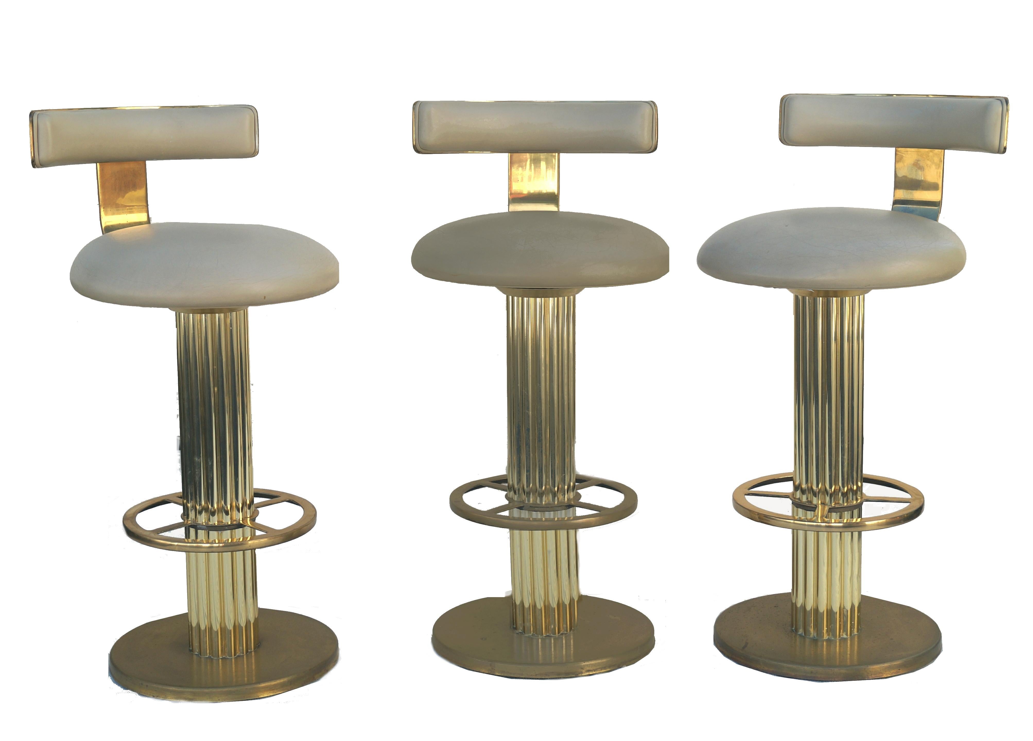 Design For Leisure leather and brass bar counter stools set of 3.