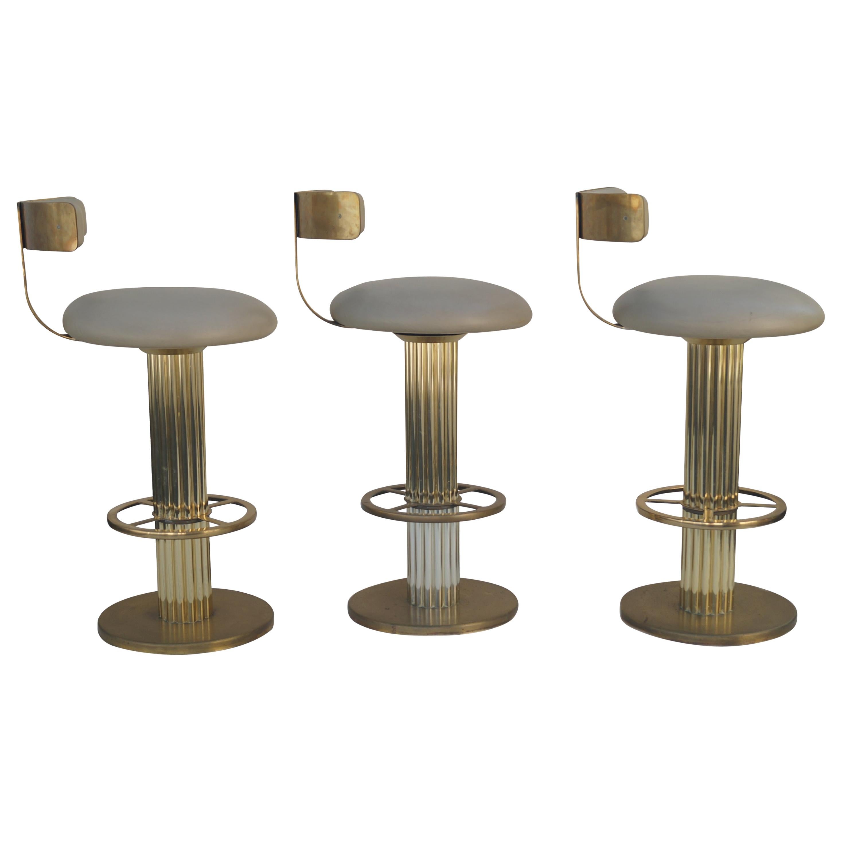 Design For Leisure Leather and Brass Bar Counter Stools Set of 3