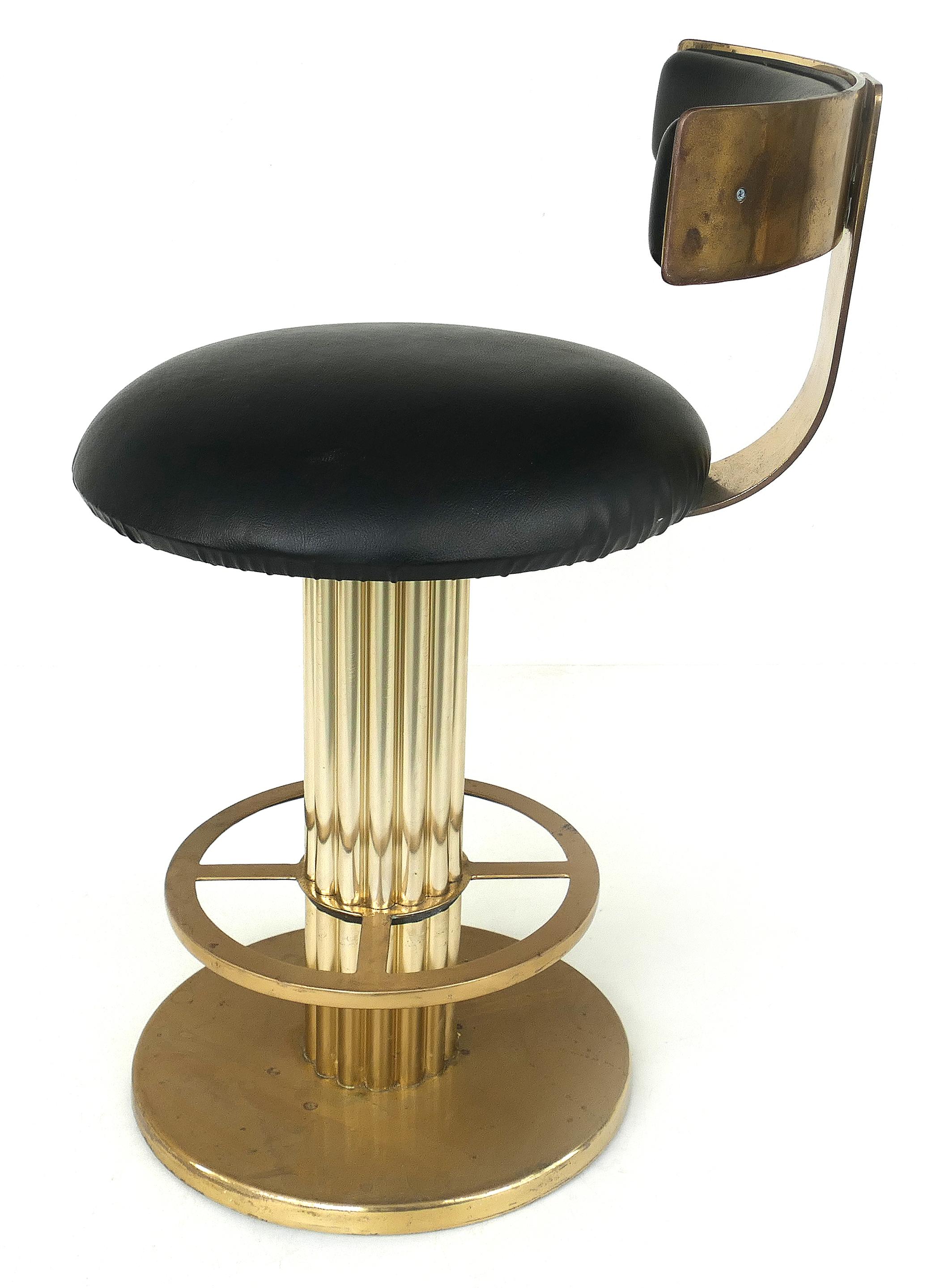 Modern Design For Leisure Leather and Brass Counter Stools, Set of 3