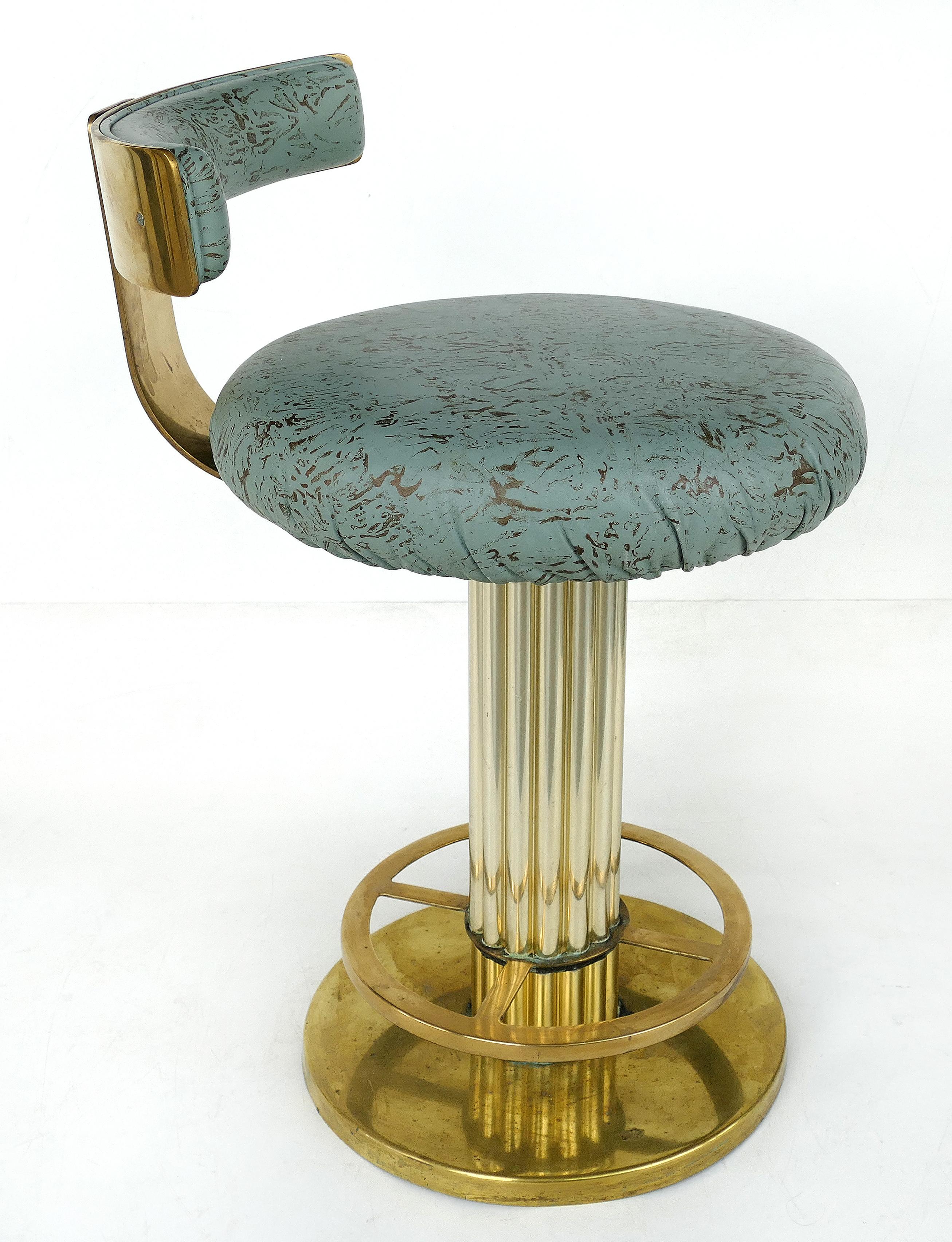 North American Design for Leisure Ltd. Brass Swivel Counter Stools with Leather Seats