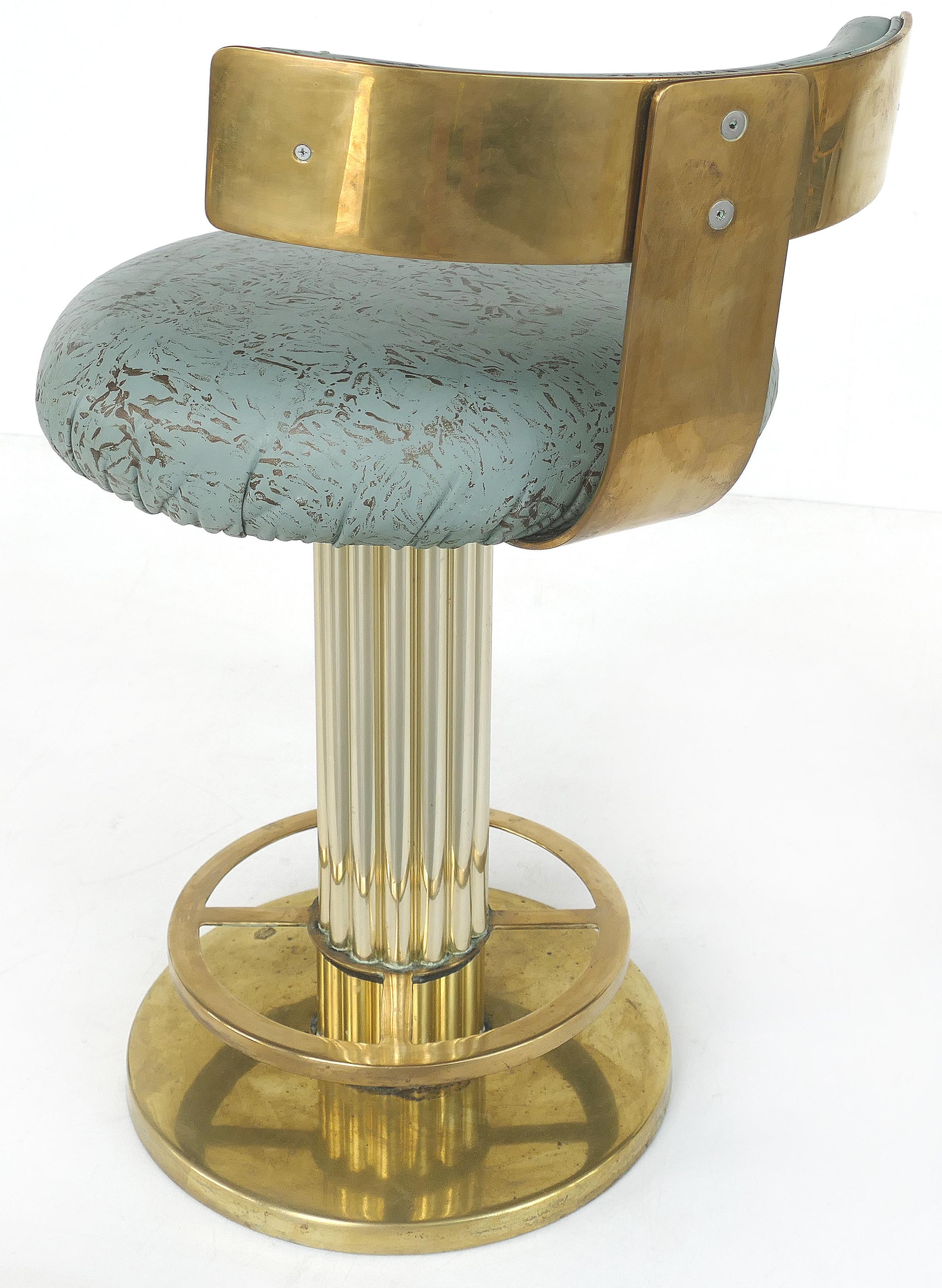 Design for Leisure Ltd. Brass Swivel Counter Stools with Leather Seats In Good Condition In Miami, FL