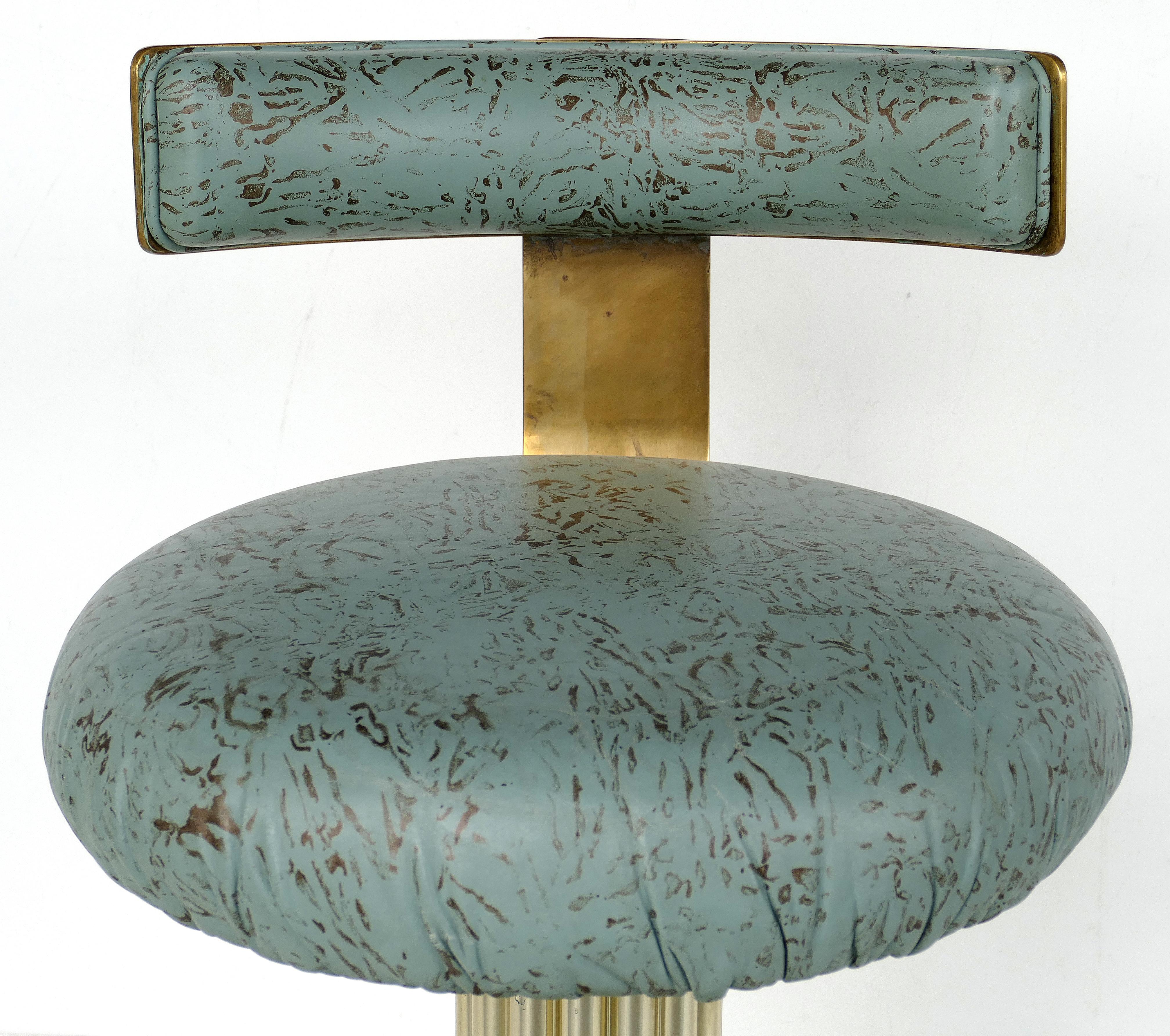 20th Century Design for Leisure Ltd. Brass Swivel Counter Stools with Leather Seats
