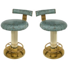 Vintage Design for Leisure Ltd. Brass Swivel Counter Stools with Leather Seats