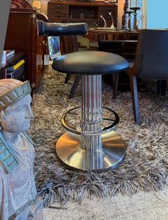 Design for Leisure Ltd. Swivel Counter Stools, Chrome and Leather, Pair