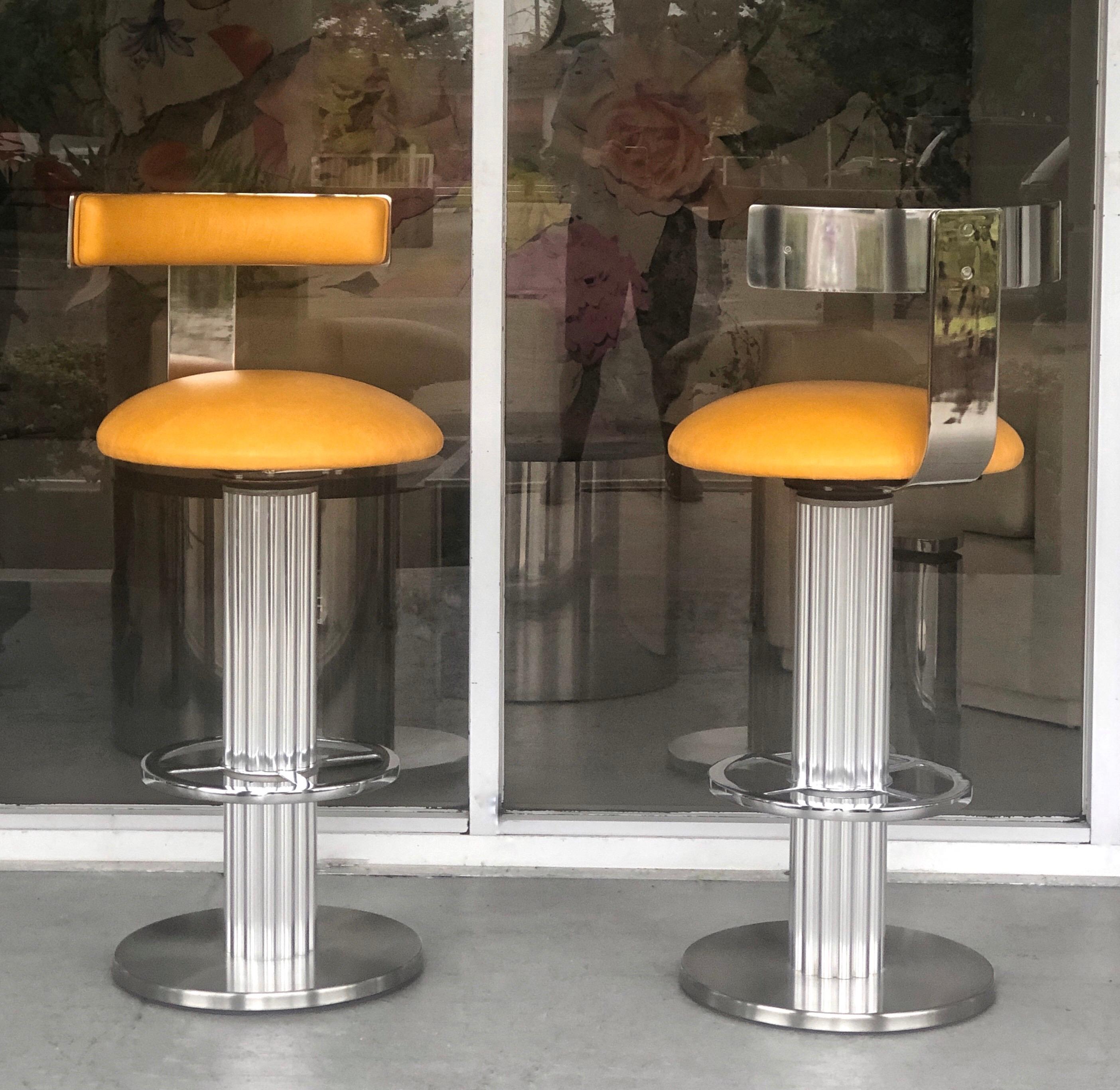 American Design for Leisure Pair of Yellow Swivel Bar Stools, 1980s