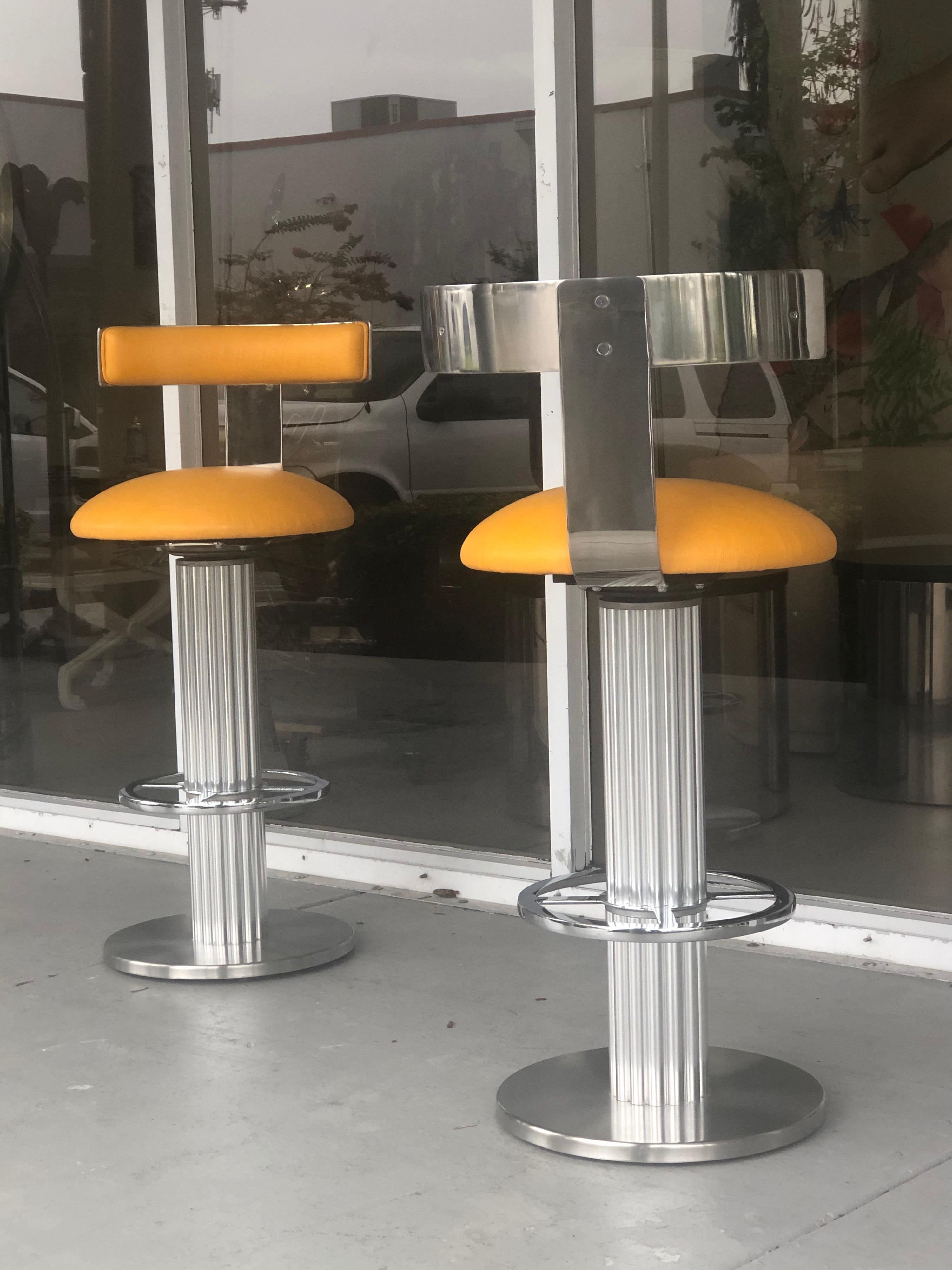 Design for Leisure Pair of Yellow Swivel Bar Stools, 1980s In Good Condition In Miami, FL
