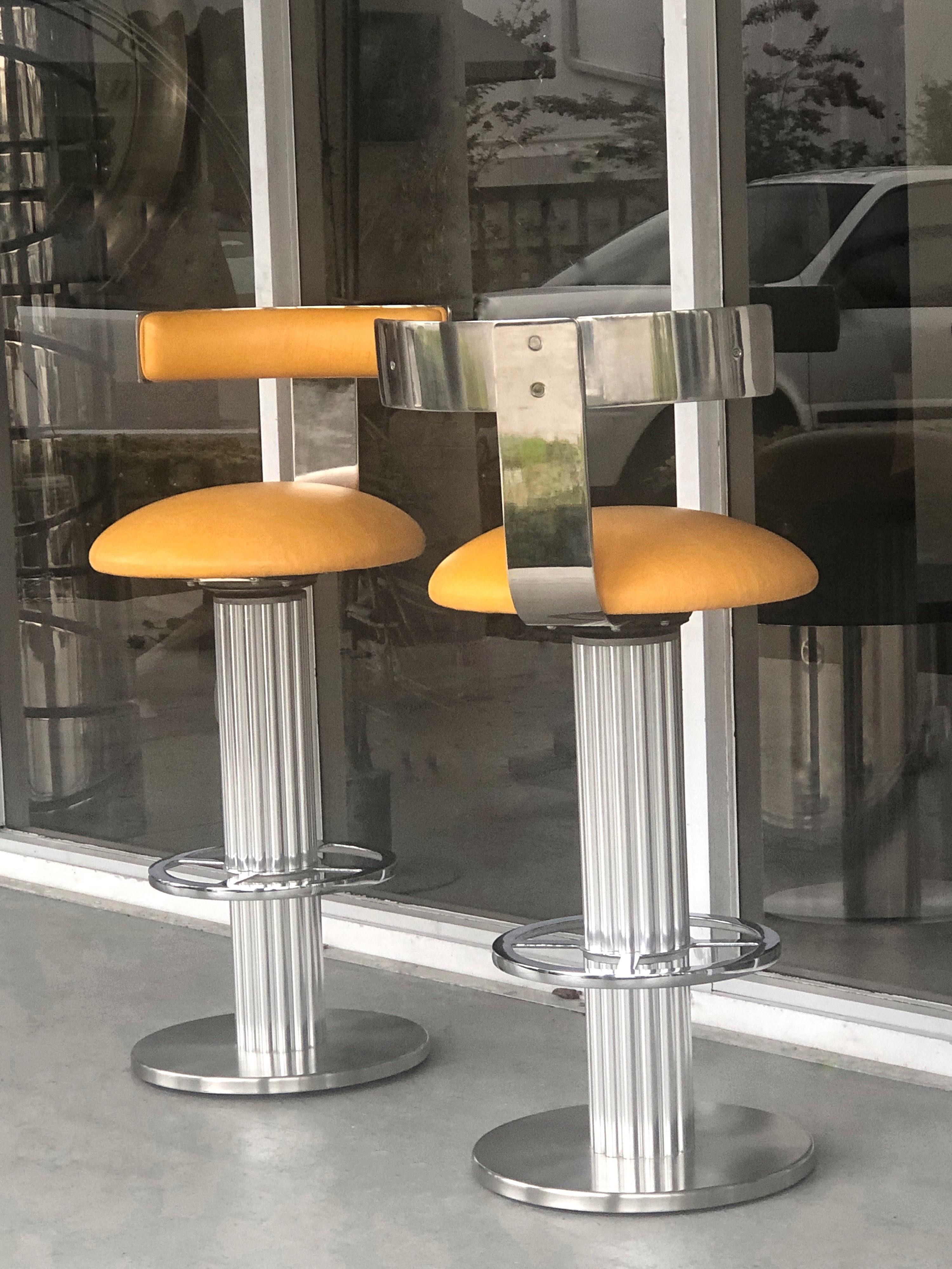 Metal Design for Leisure Pair of Yellow Swivel Bar Stools, 1980s