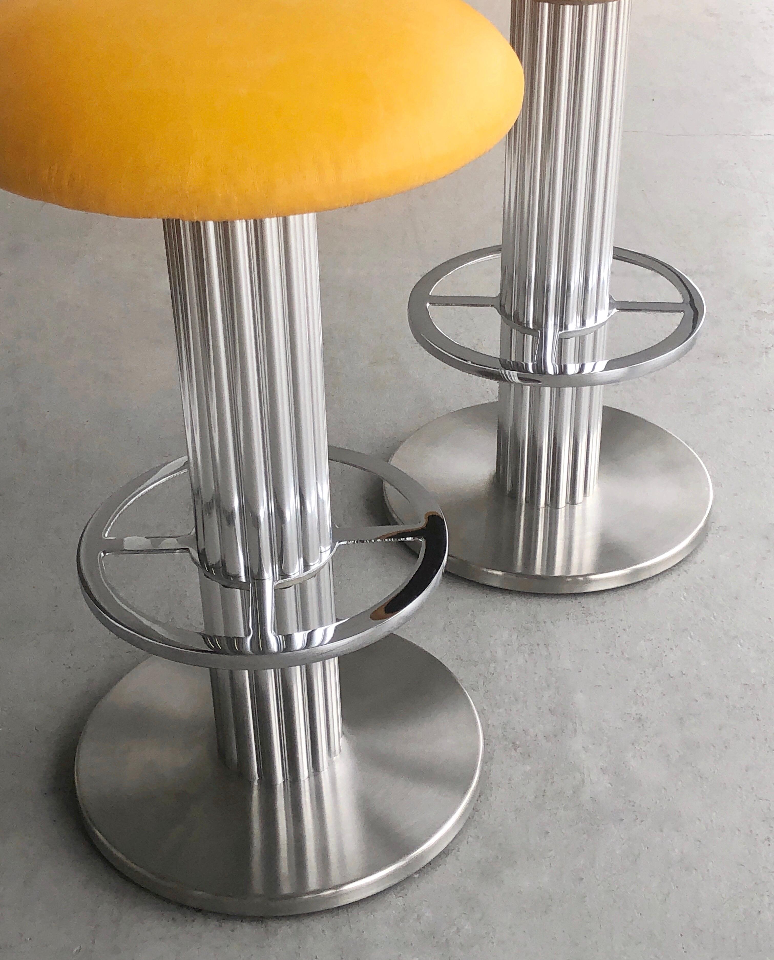 Design for Leisure Pair of Yellow Swivel Bar Stools, 1980s 1