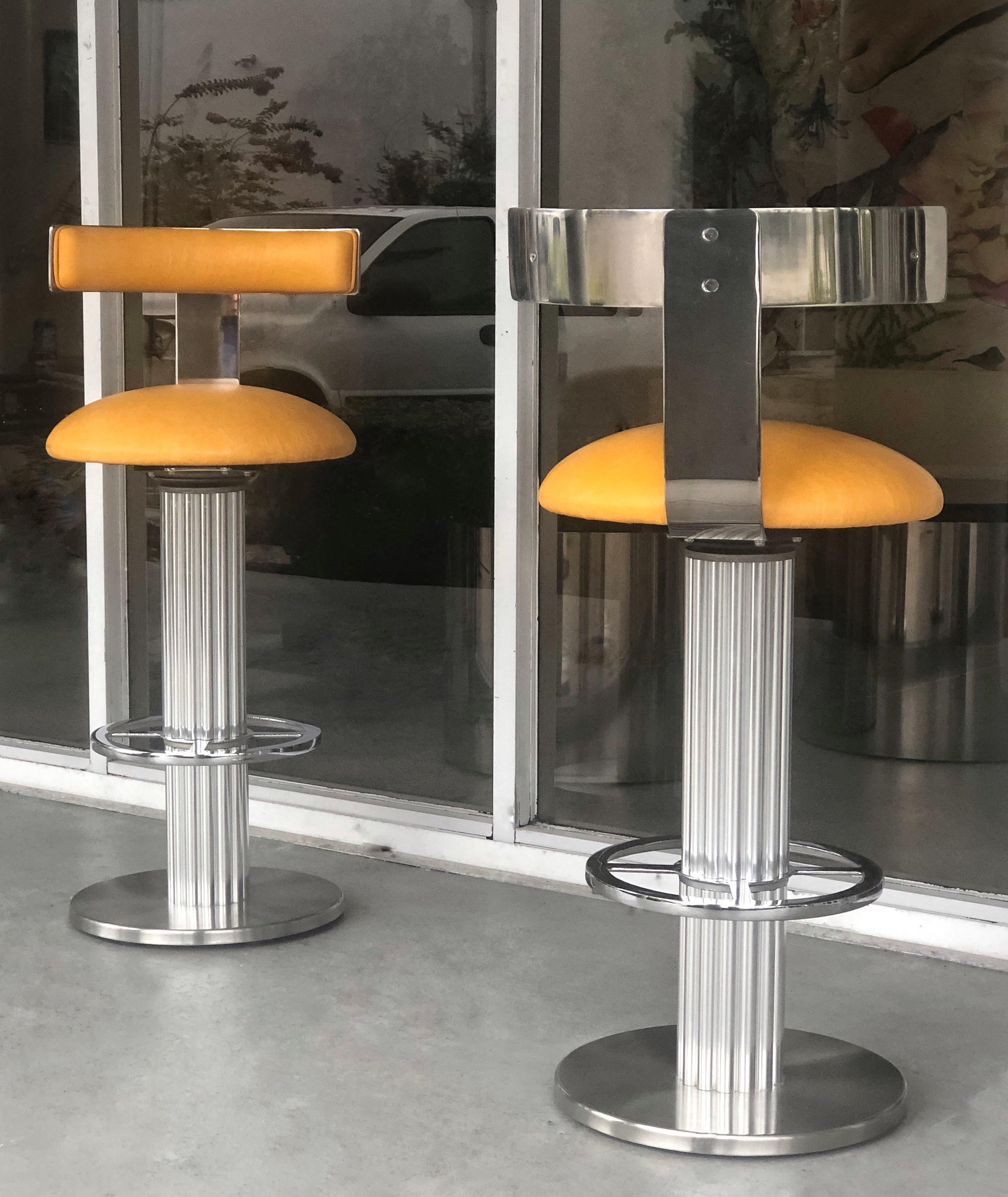Design for Leisure Pair of Yellow Swivel Bar Stools, 1980s 2