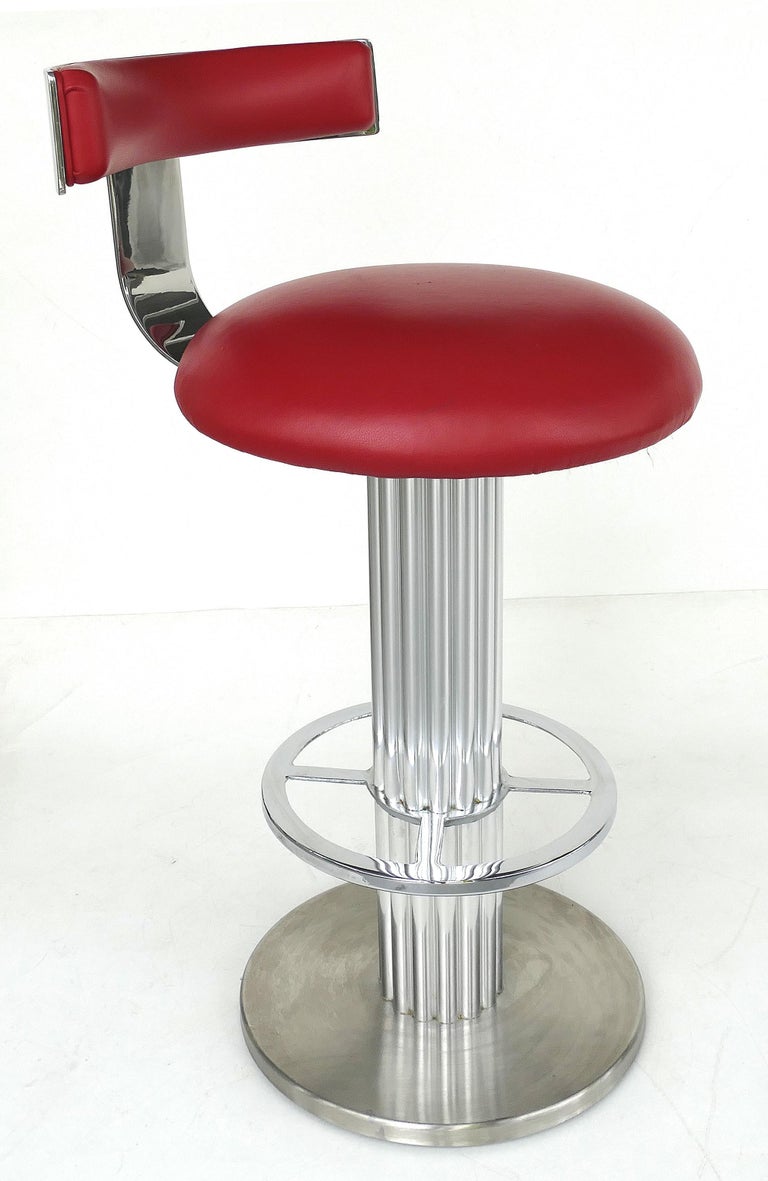 Design for Leisure Stainless and Leather Bar Stools, Set of 4 Swivel