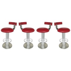 Design for Leisure Stainless and Leather Bar Stools, Set of 4 Swivel Stools