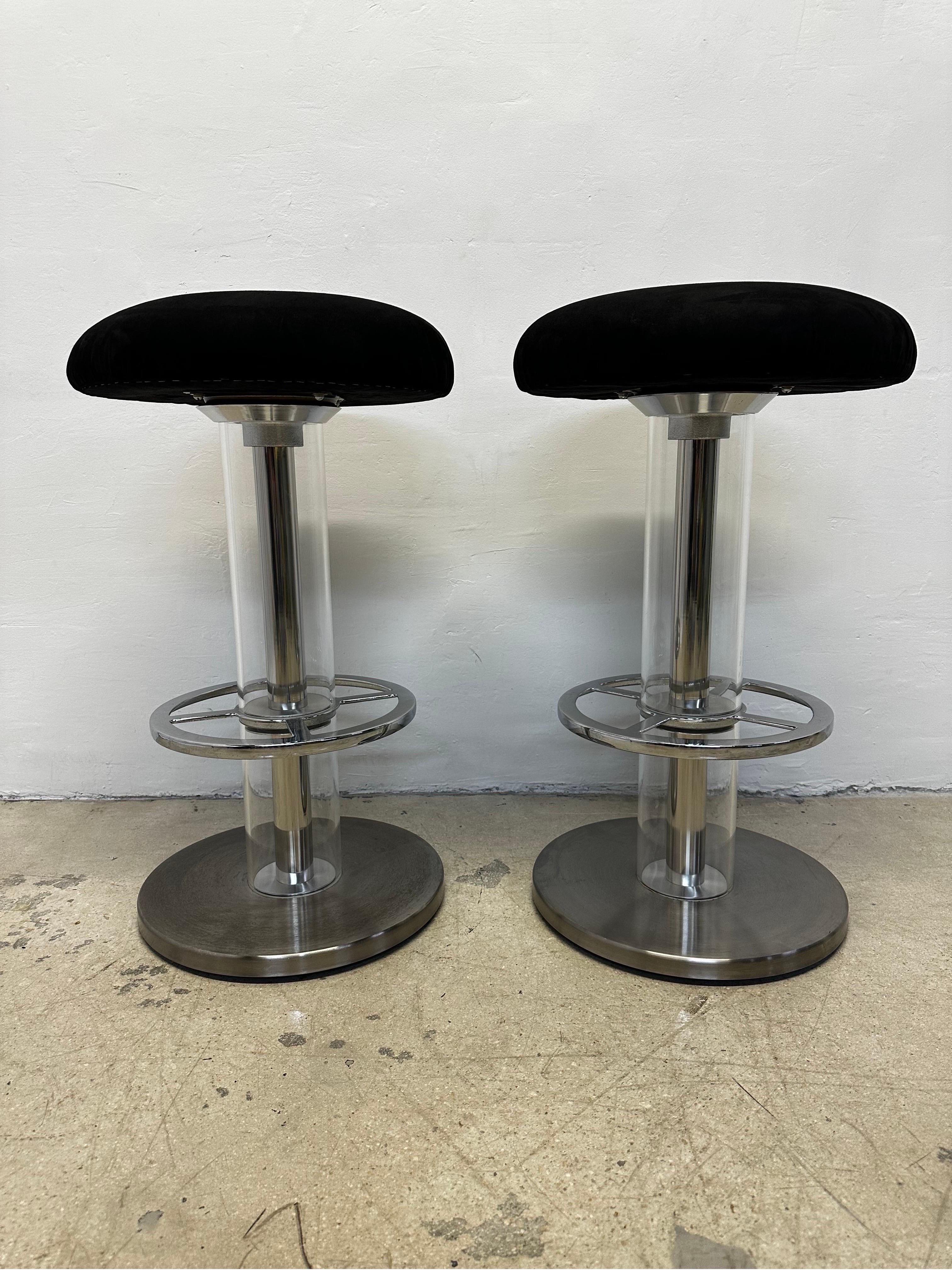 Design for Leisure Steel and Black Ultra Suede Swivel Bar Stools - a Pair For Sale 5