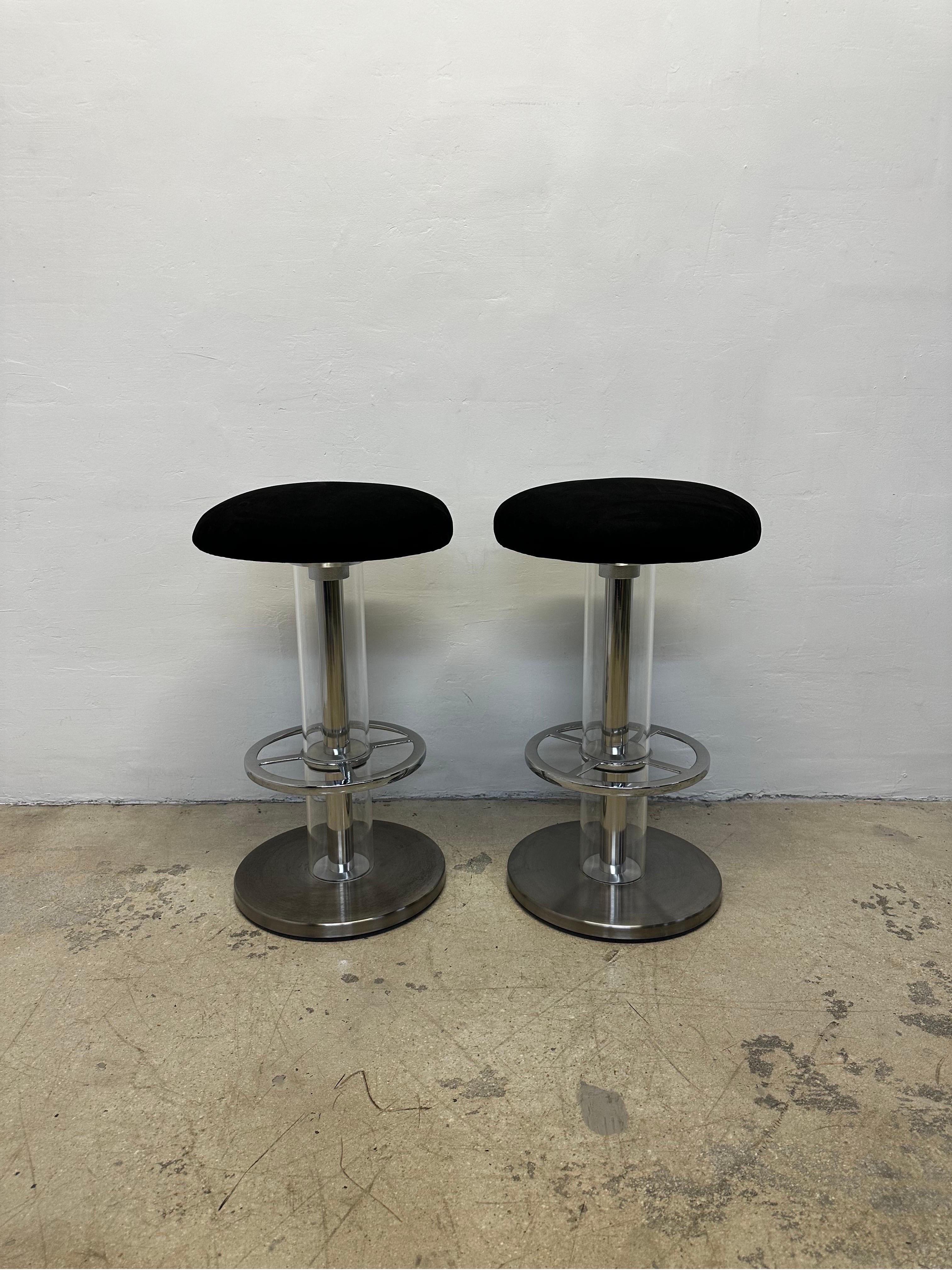 Design for Leisure Steel and Black Ultra Suede Swivel Bar Stools - a Pair For Sale 7