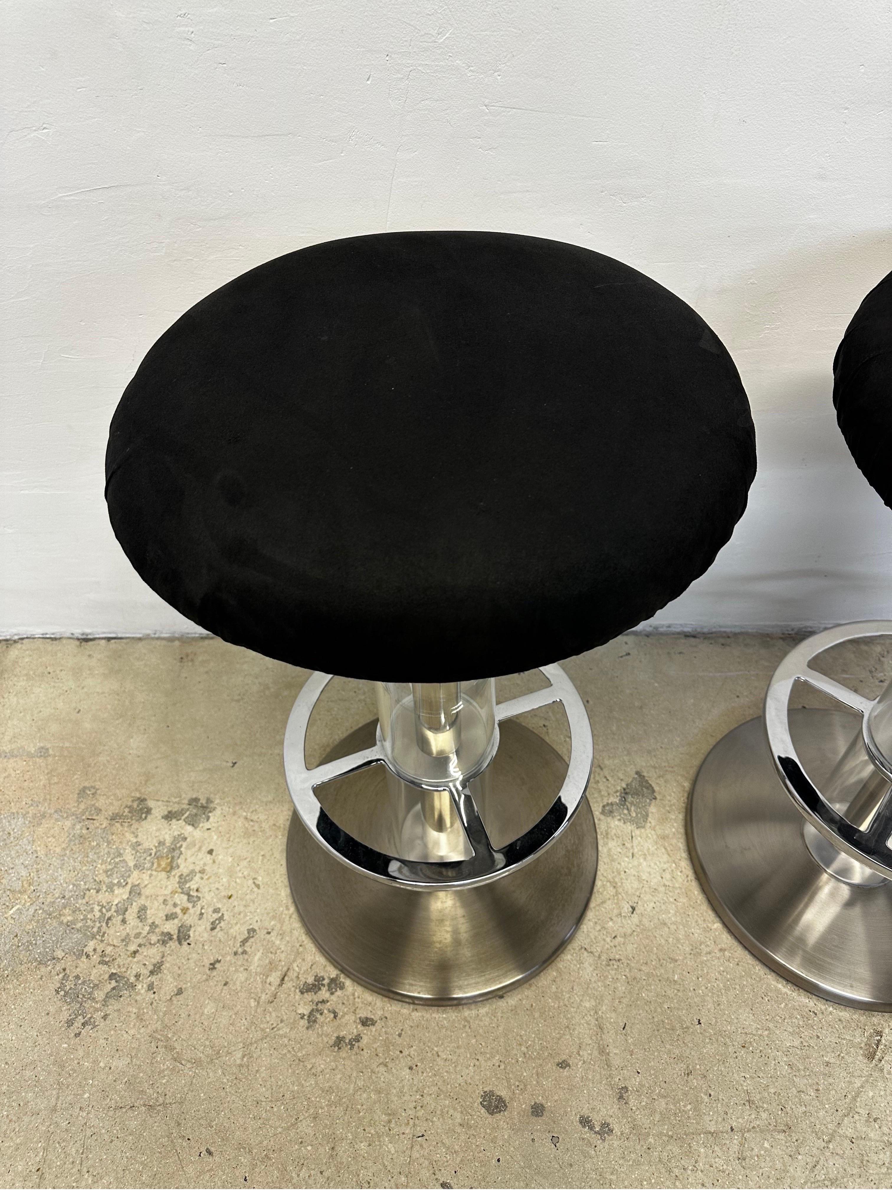 Design for Leisure Steel and Black Ultra Suede Swivel Bar Stools - a Pair For Sale 1