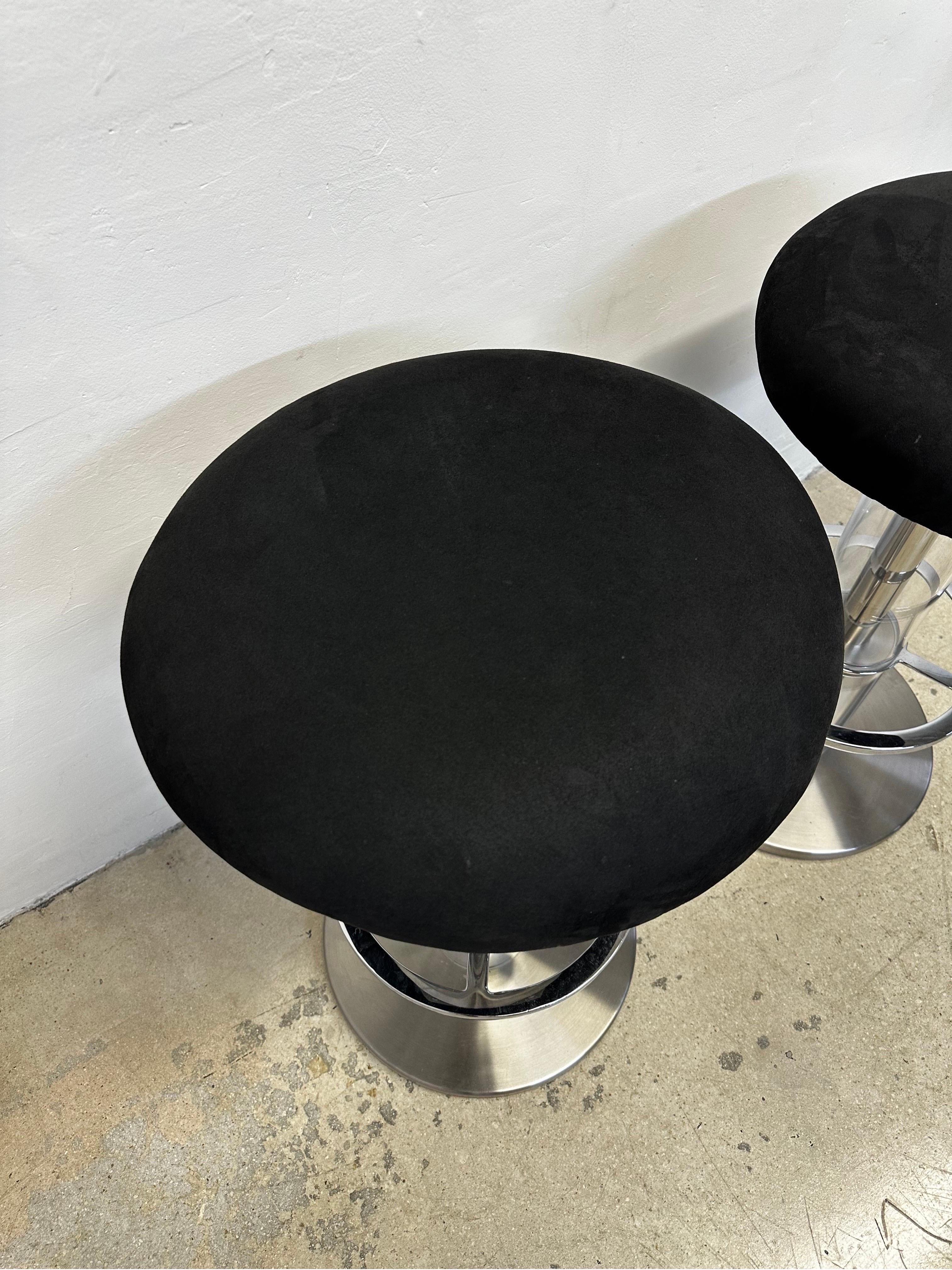 Design for Leisure Steel and Black Ultra Suede Swivel Bar Stools - a Pair For Sale 1