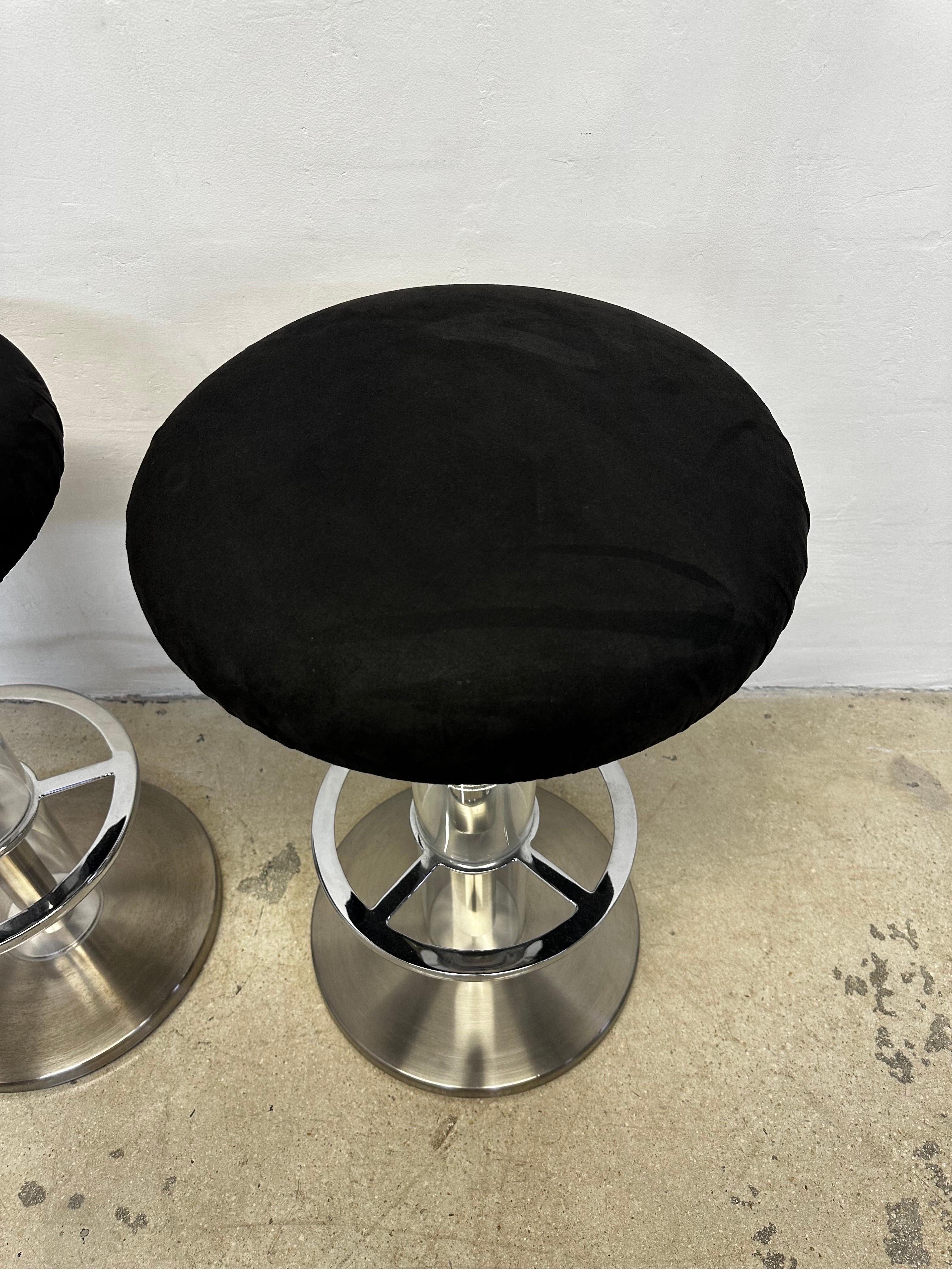 Design for Leisure Steel and Black Ultra Suede Swivel Bar Stools - a Pair For Sale 2