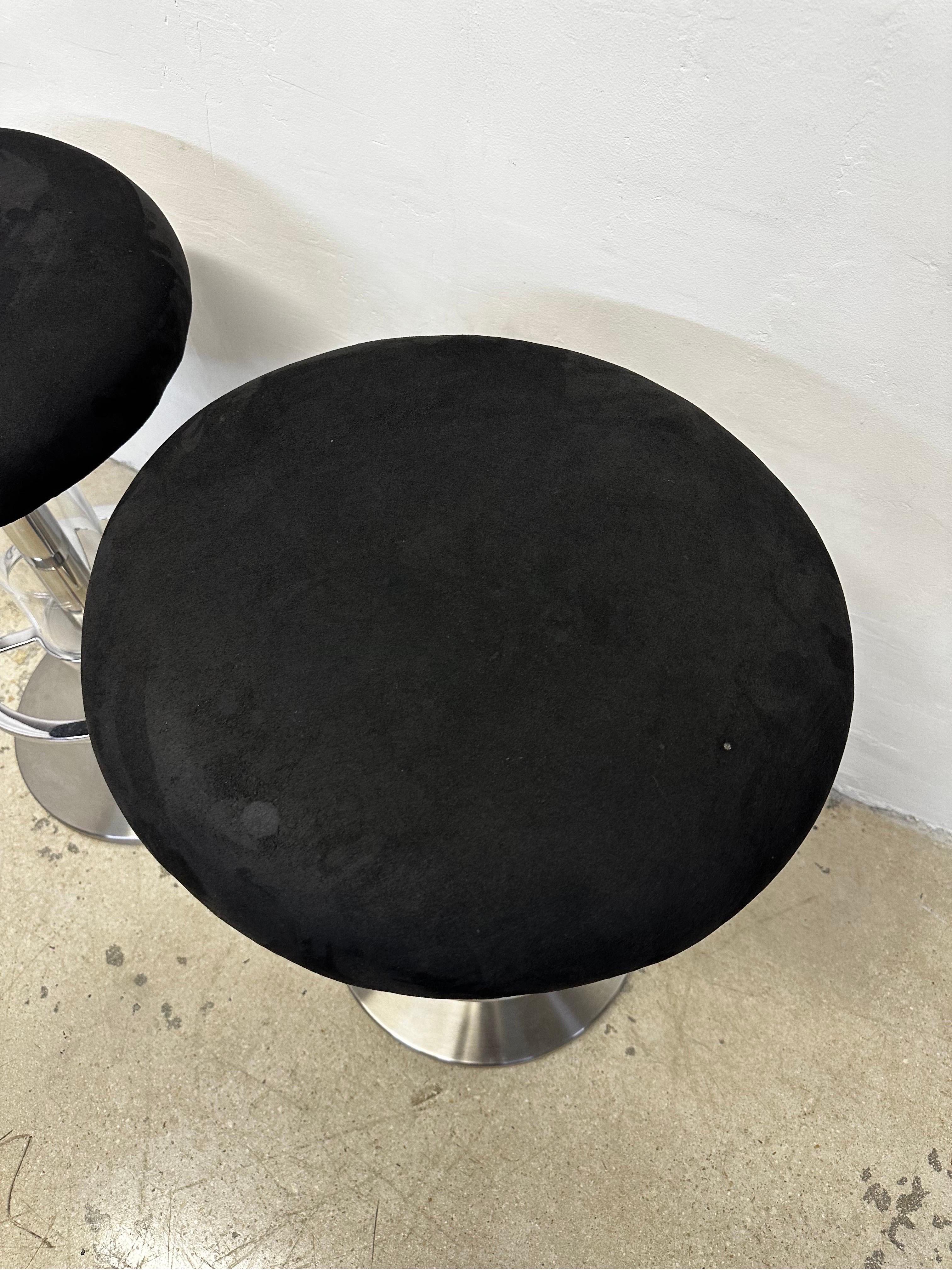 Design for Leisure Steel and Black Ultra Suede Swivel Bar Stools - a Pair For Sale 2